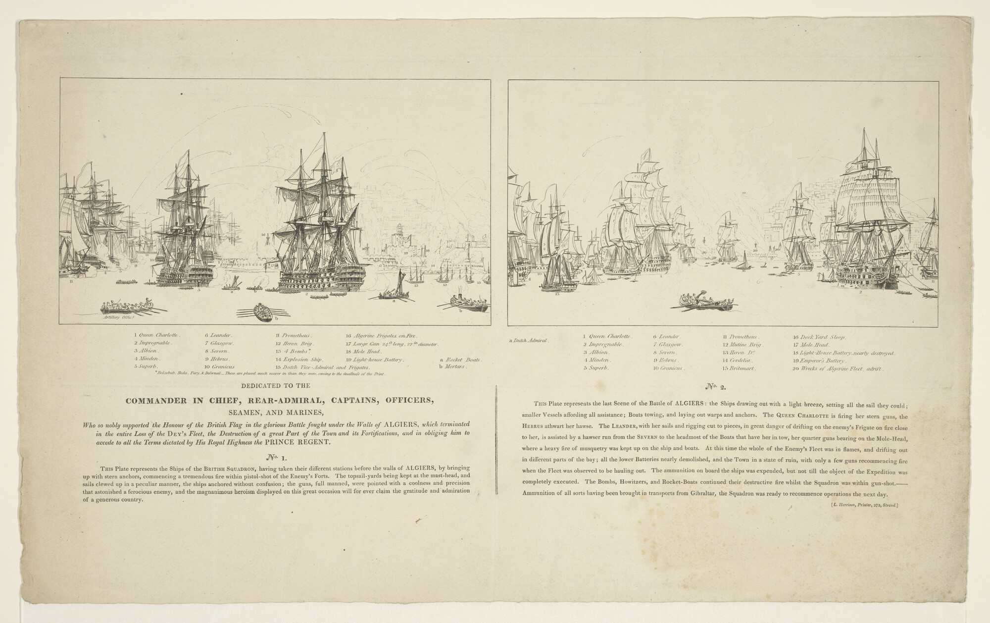 1996.1512; Twee situatieschetsen van het bombardement van Algiers; prent