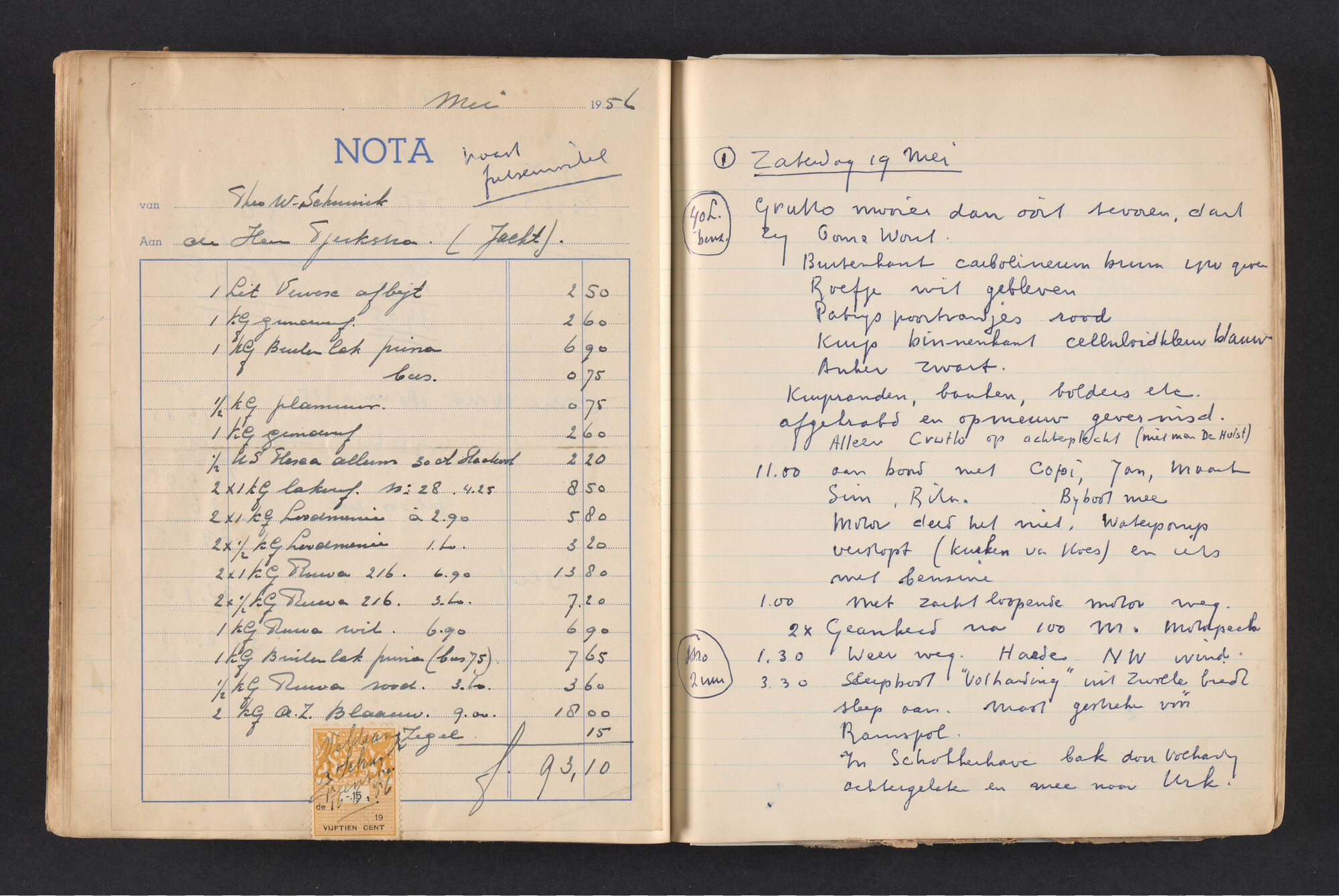 2017.0792; Logboek c.q. fotoalbum van reizen met zeeschouw Grutto in Nederland, 1955-1957; logboek