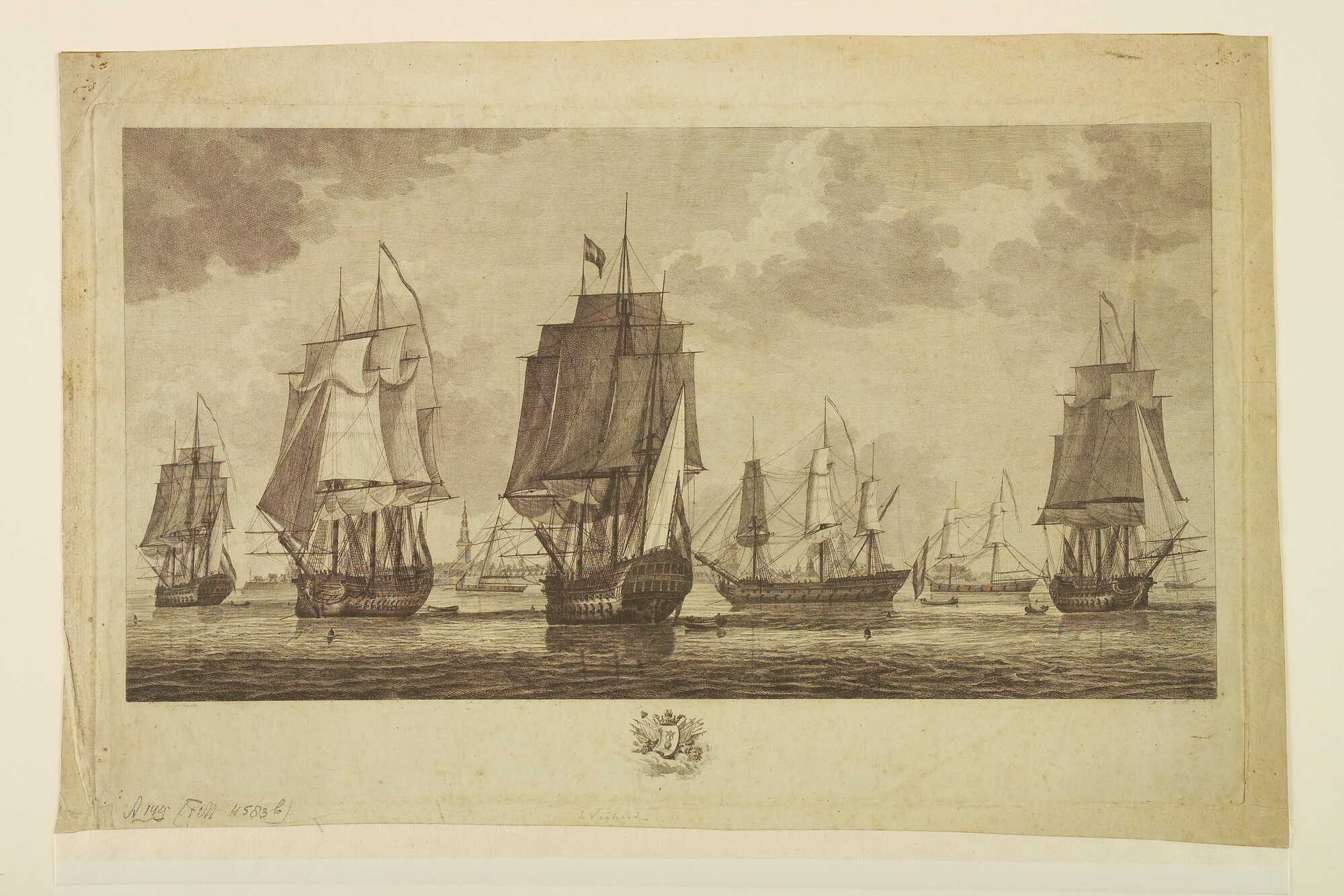 A.0149(0668); Eskader onder bevel van vice-admiraal P.H. Reynst voor Vlissingen, 1784; prent