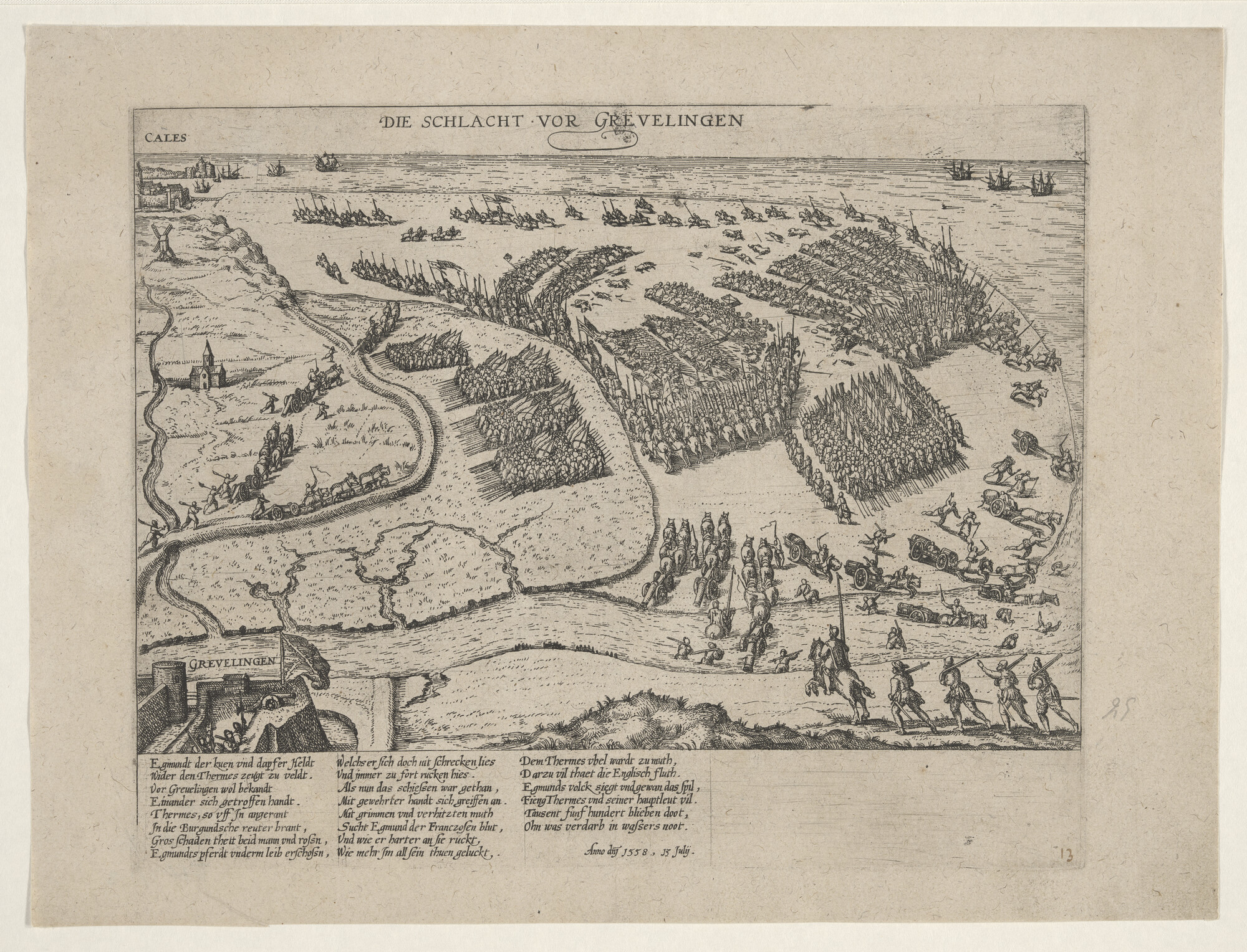 A.0145(027)014; De Slag bij Grevelingen in 1558; prent