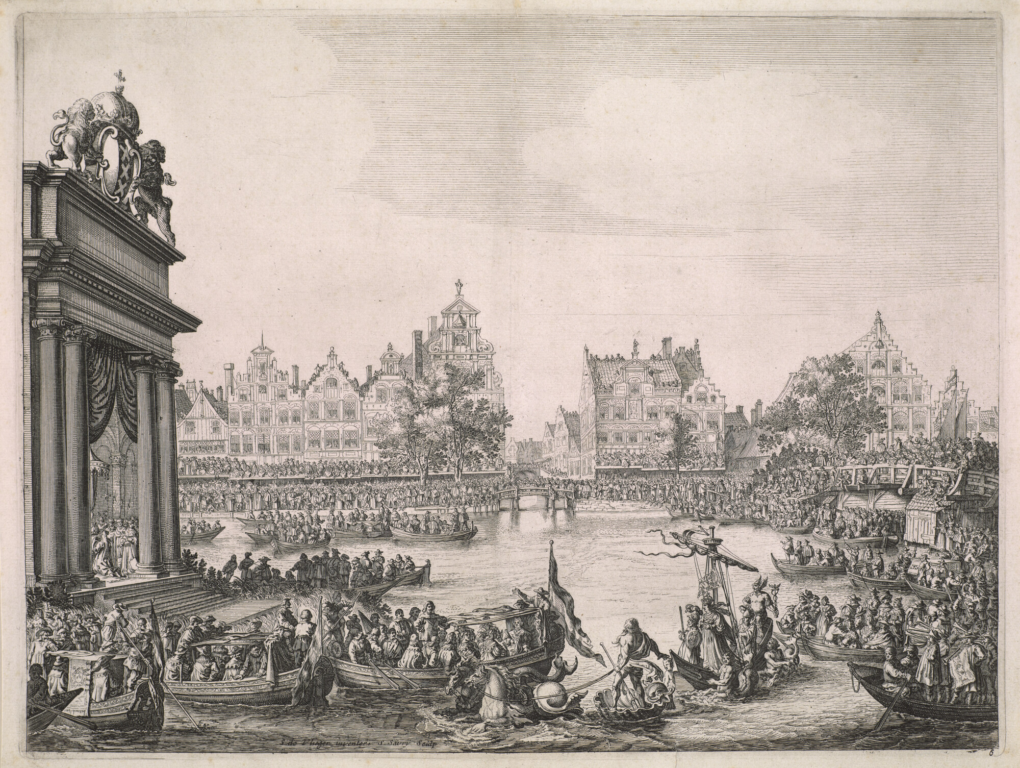 A.0149(0558); De tocht over de Amstel te Amsterdam van Maria de Medici in 1638; prent