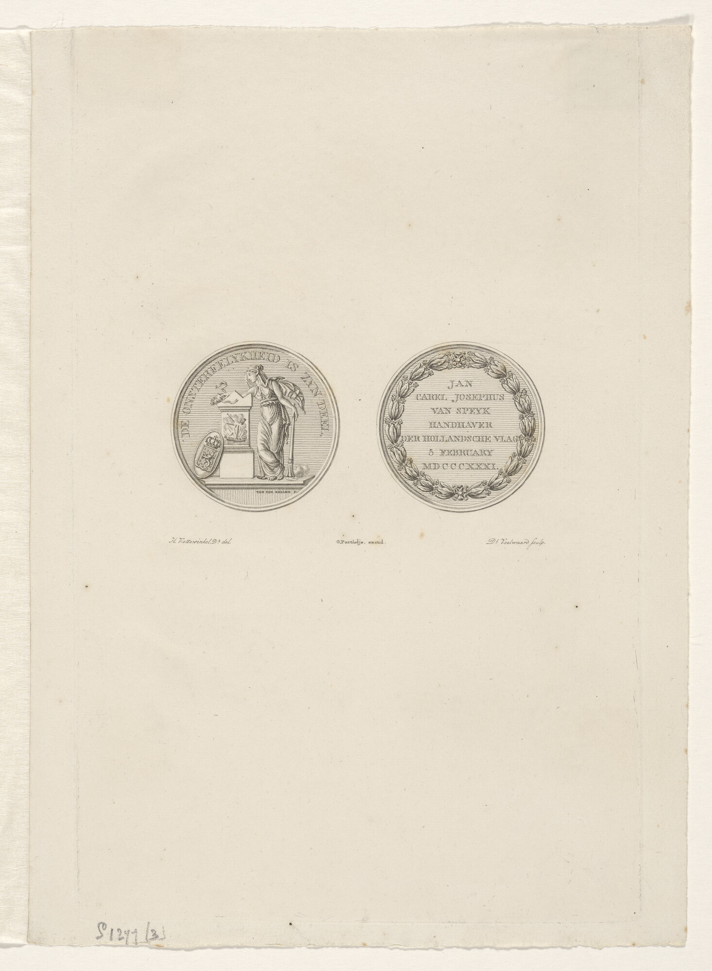 S.1277(03)5e1b; Ontwerp voor een gedenkpenning op de dood van J.C. van Speyk; prent