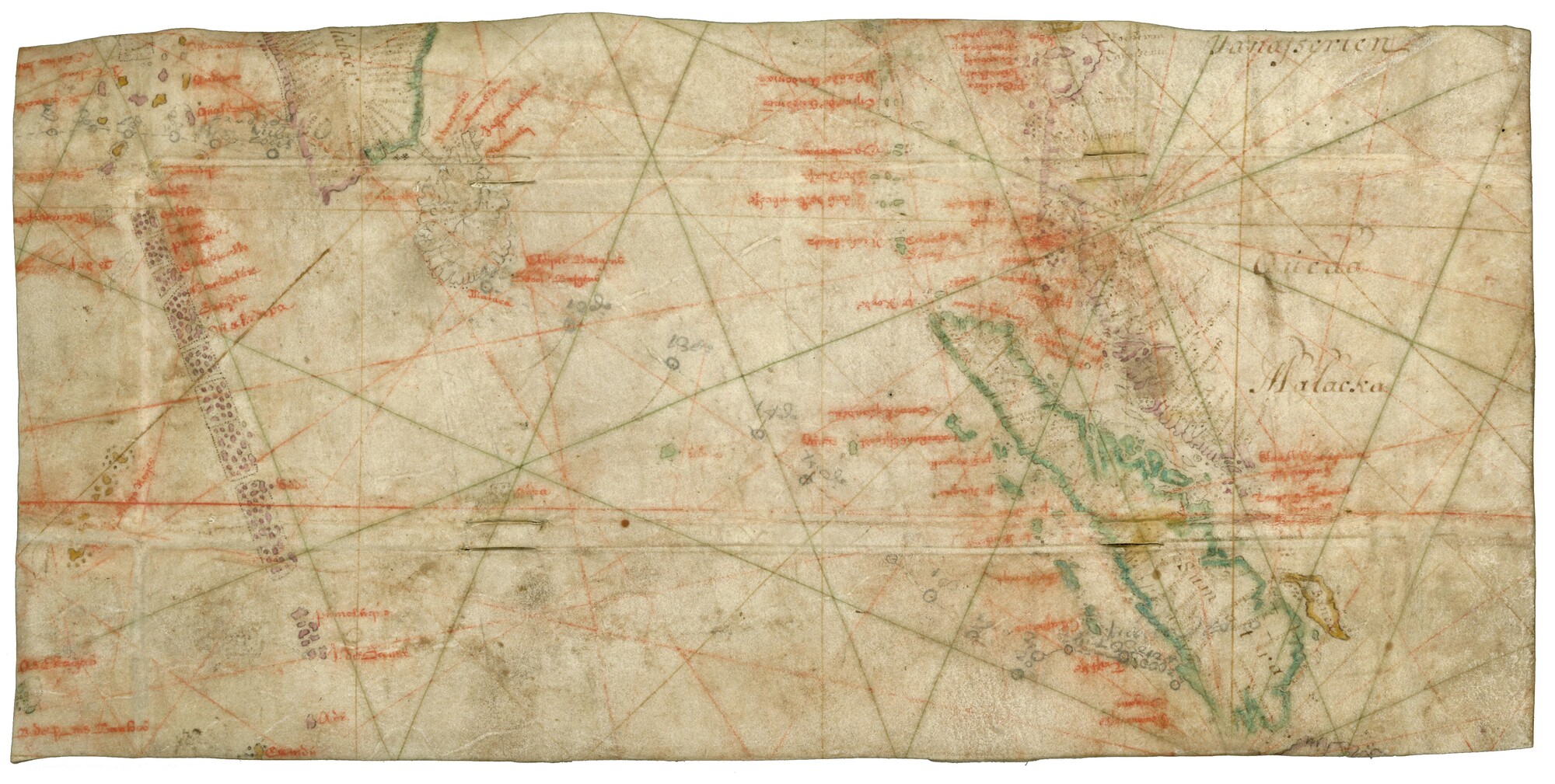 S.1012(01); Fragment van een zeekaart van de Indische Oceaan; perkamentkaart