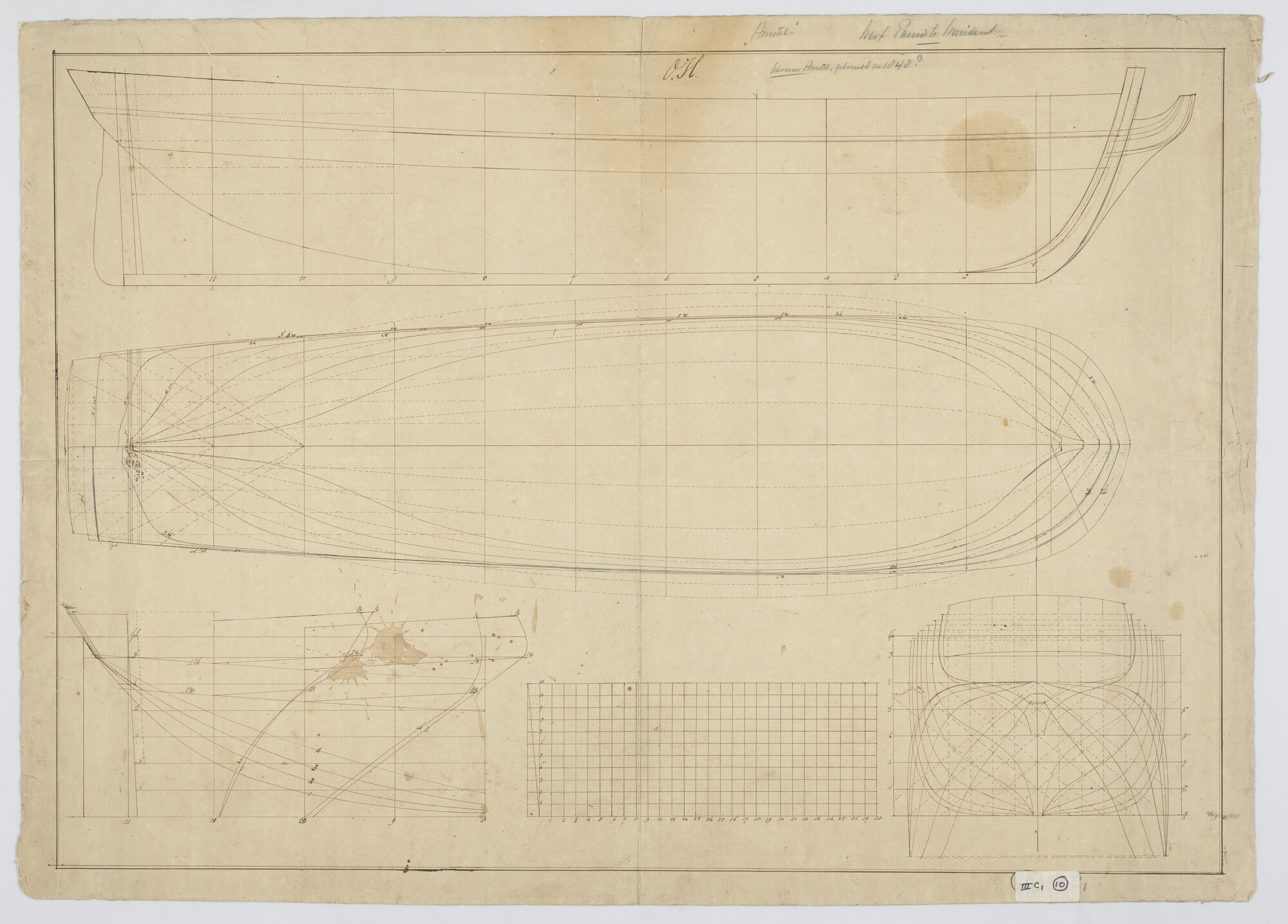S.0678(04)05; Lijnenplan van de schoener 'Amstel'; technische tekening