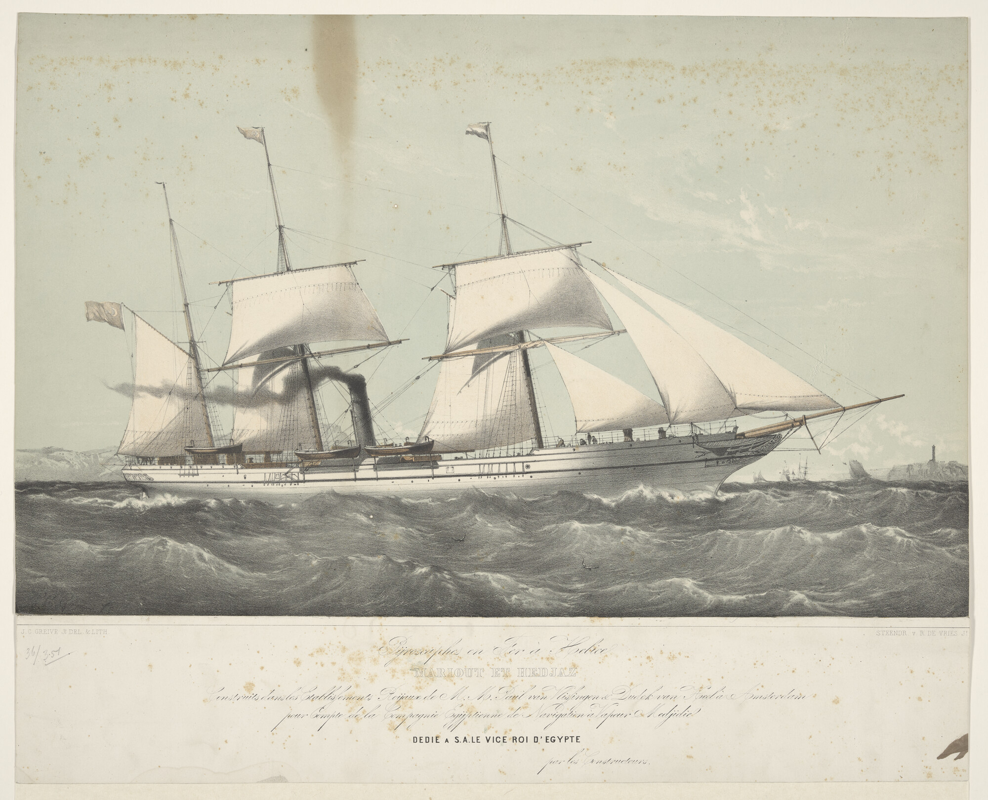 A.0149(0744); Prent van Egyptisch stoomschip Mariout of Hedjaz; prent
