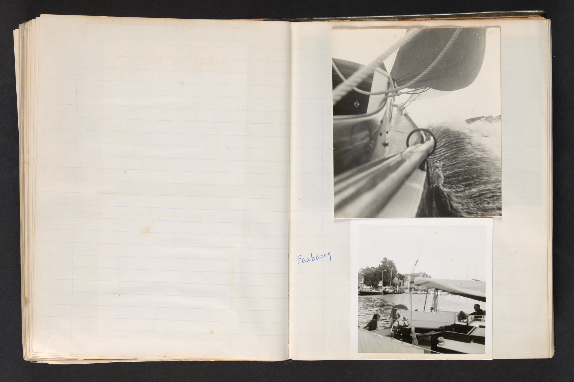 2017.0802; Logboek c.q. fotoalbum van reizen met zeeschouw Grutto (II) in Nederland, Duitsland en Denemarken, 1973-1974; logboek