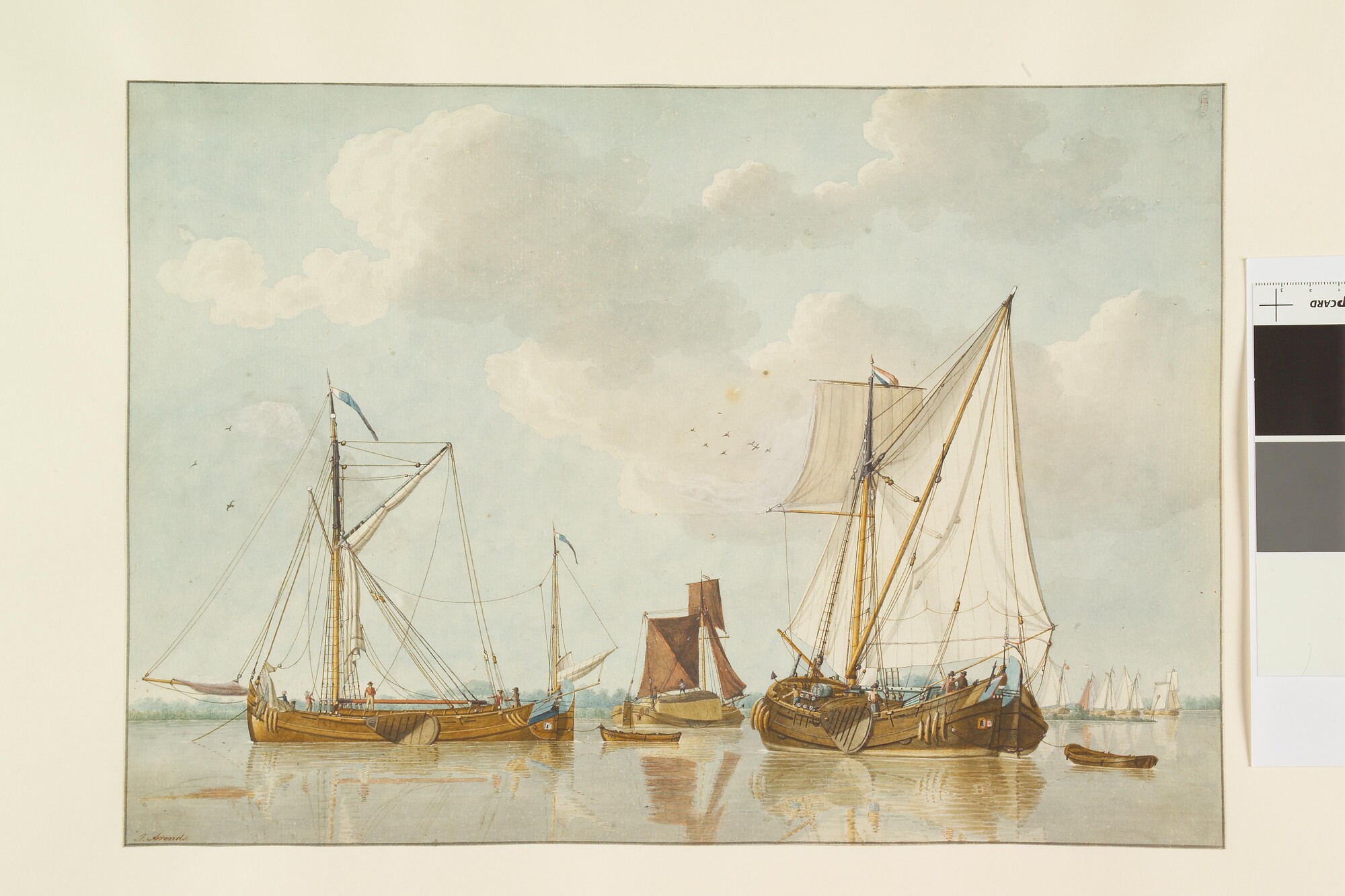 A.0555; Een rede met een voor anker liggende Vlaamse pleit; tekening