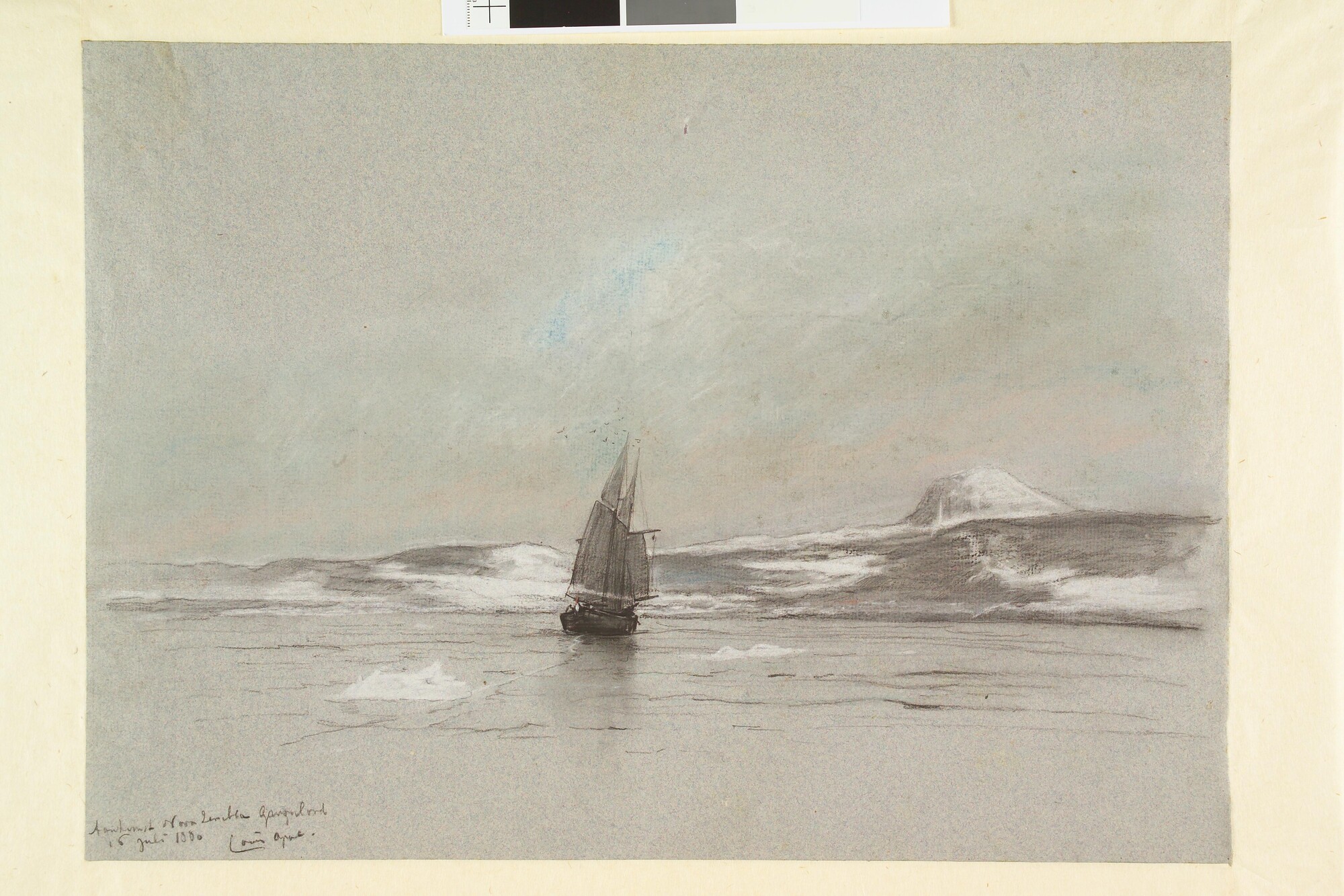 S.0394(12); De schoener 'Willem Barents' bij Nova Zembla, 1880; tekening