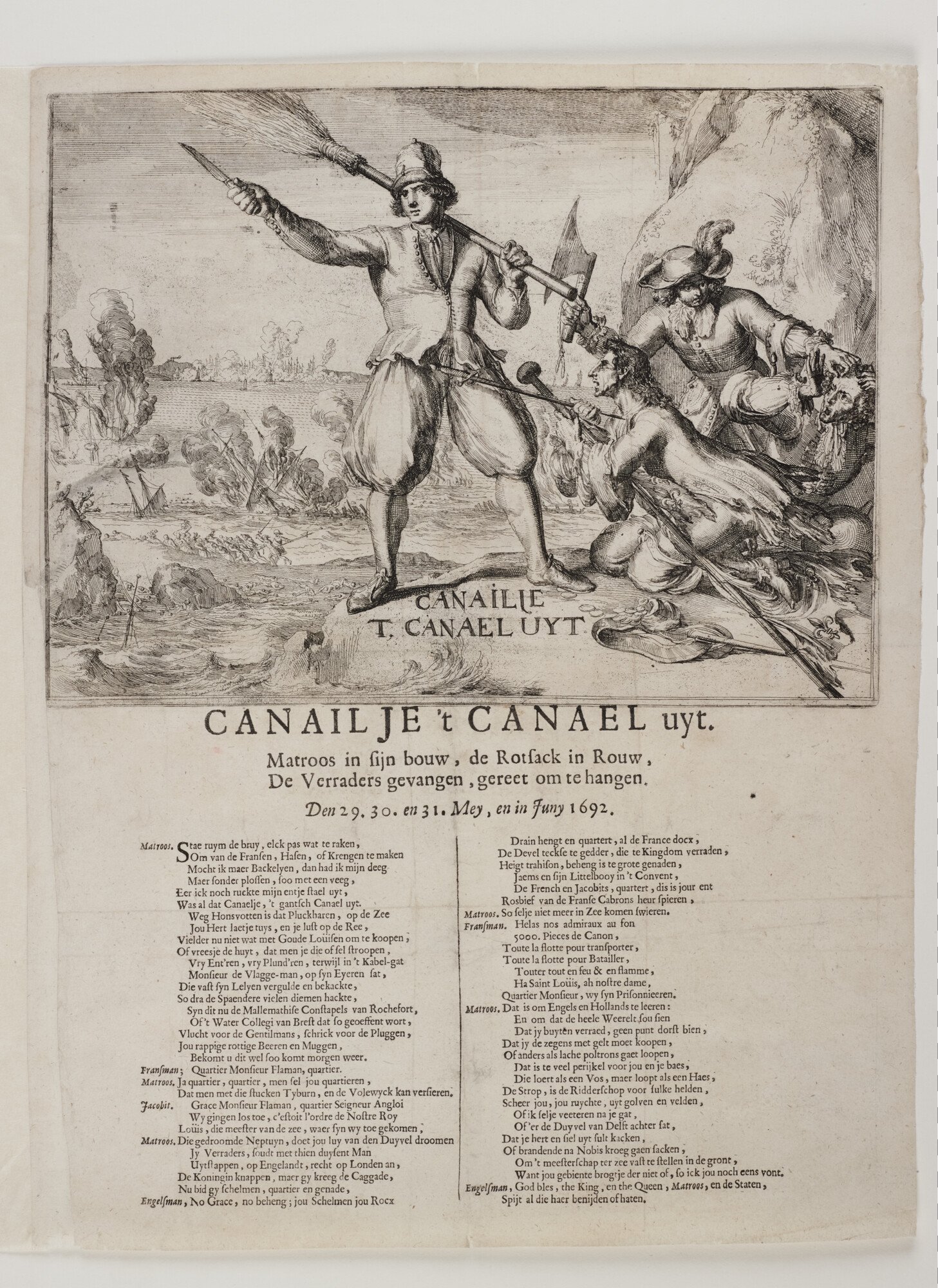 1995.4941; Spotprent op de zeeslag bij Kaap La Hogue, mei-juni 1692; prent