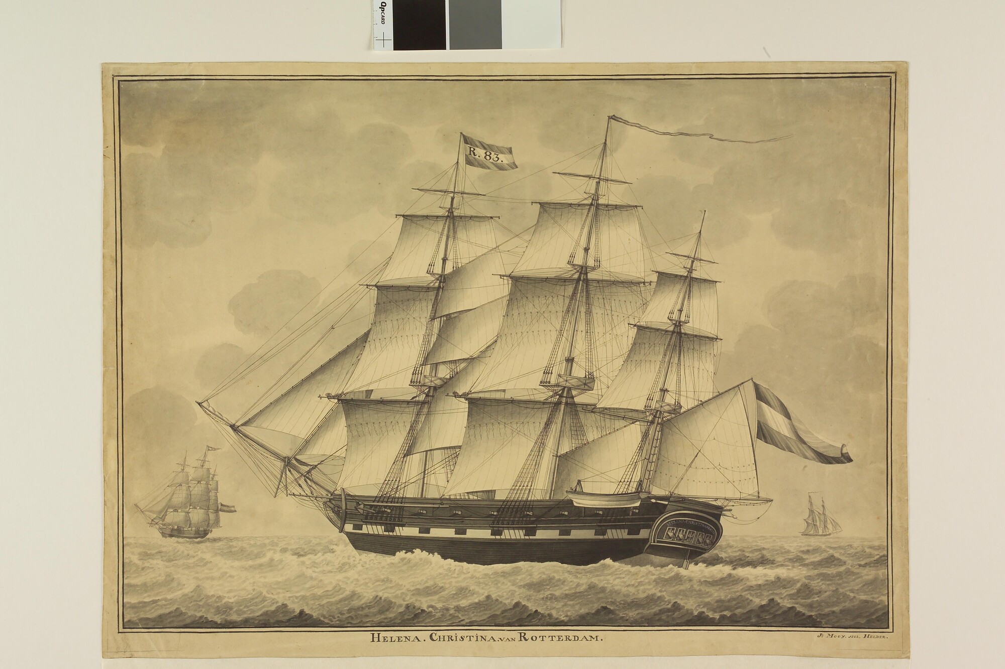 A.1081(d); Het koopvaardijfregat 'Helena Christina' van Rotterdam; tekening