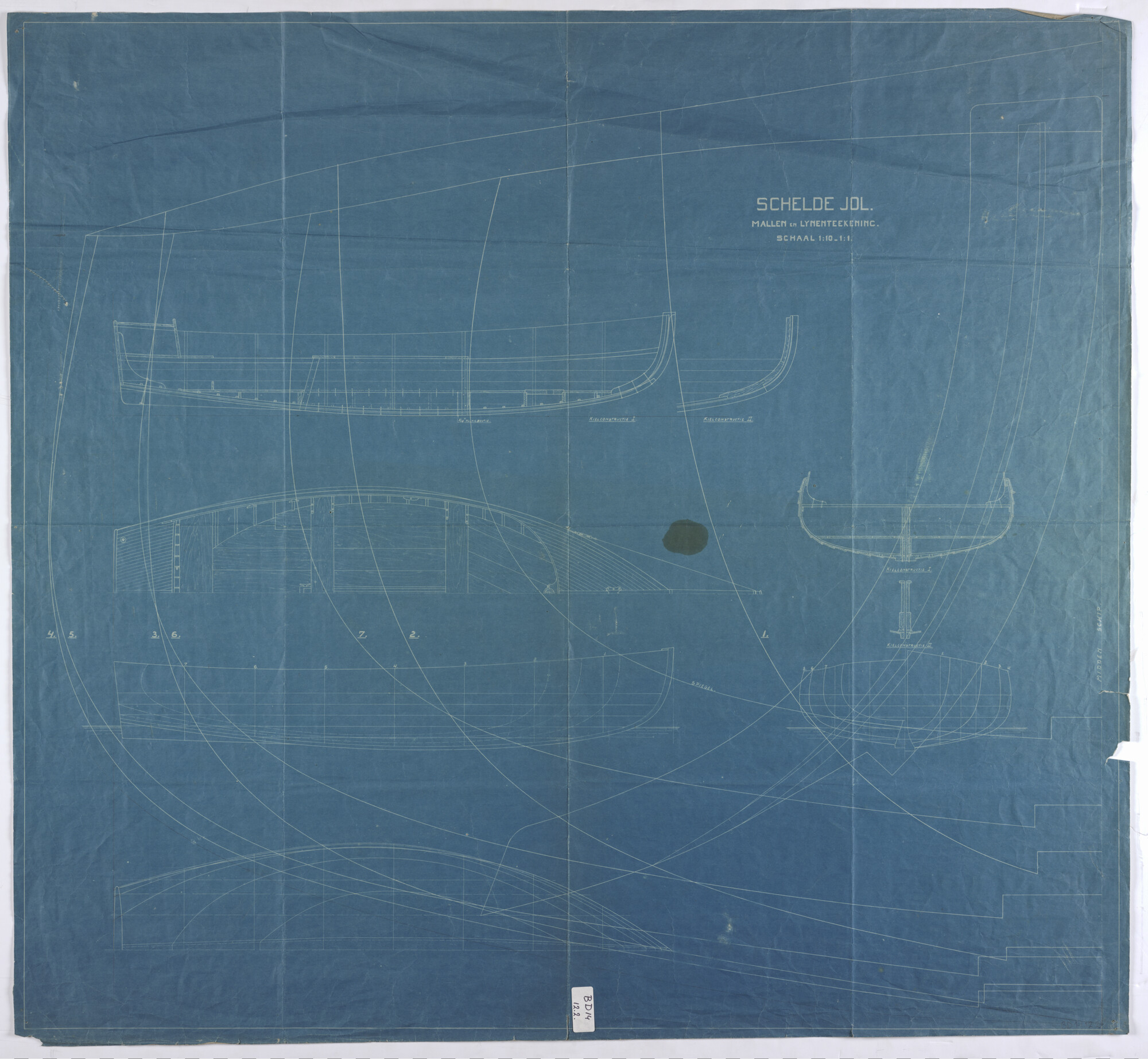 S.5181(558); Lijnenplan van een Scheldejol; technische tekening
