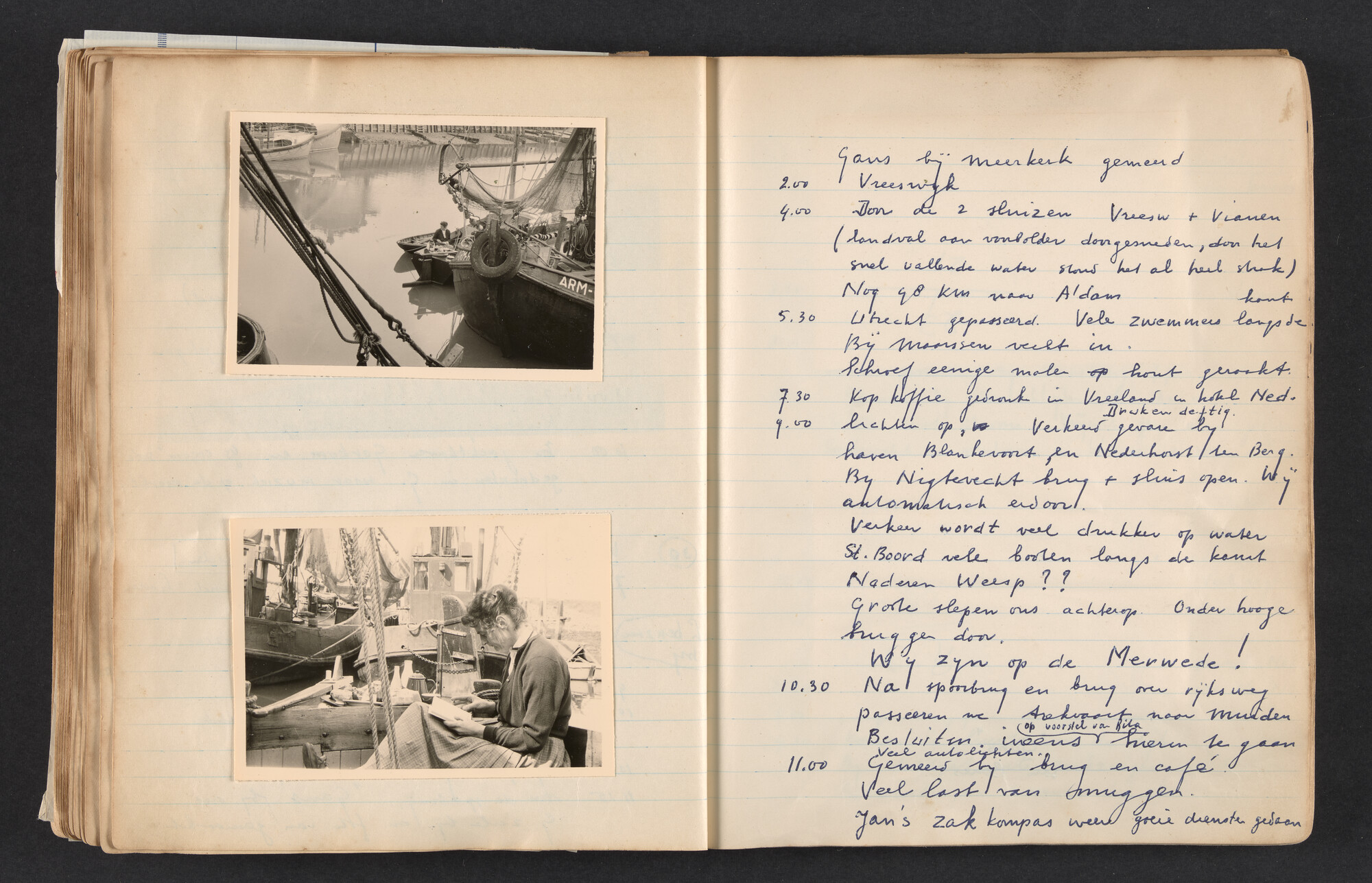 2017.0792; Logboek c.q. fotoalbum van reizen met zeeschouw Grutto in Nederland, 1955-1957; logboek