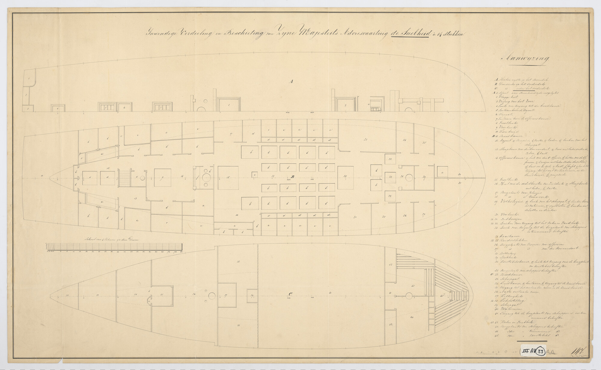 S.1214(0153); Dekplan van de adviesbrik Zr.Ms. 'Snelheid'; technische tekening