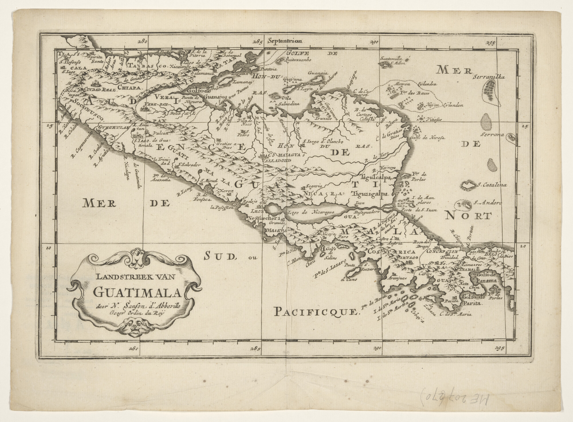 A.4692(01)13; Kaart van Guatamala door Nicolas Sanson (1600 - 1667); landkaart