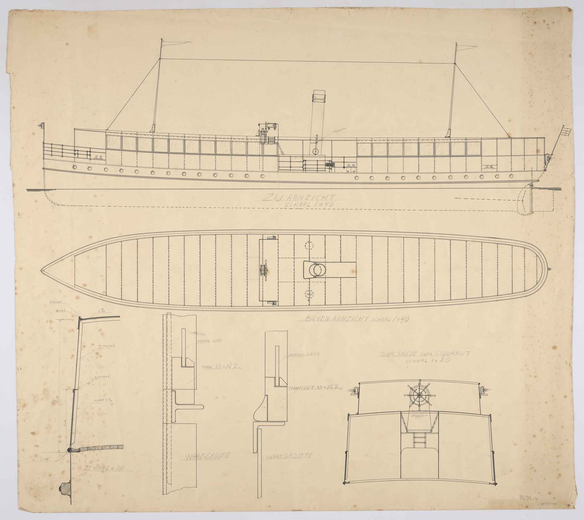 S.5941(17)004; Schets tekening verbouwing Landsmeerboot; technische tekening