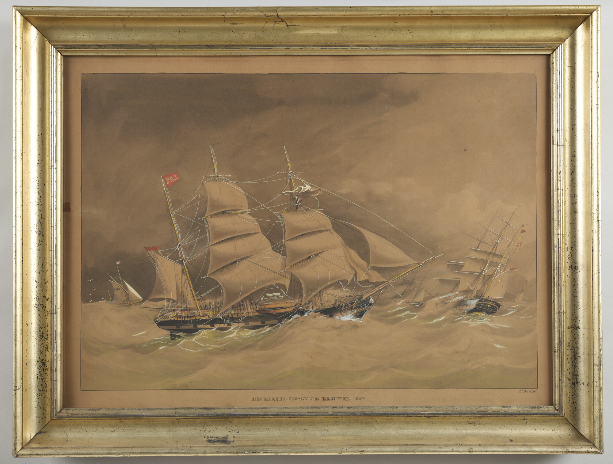S.1406(01); Het barkschip Henrietta; tekening