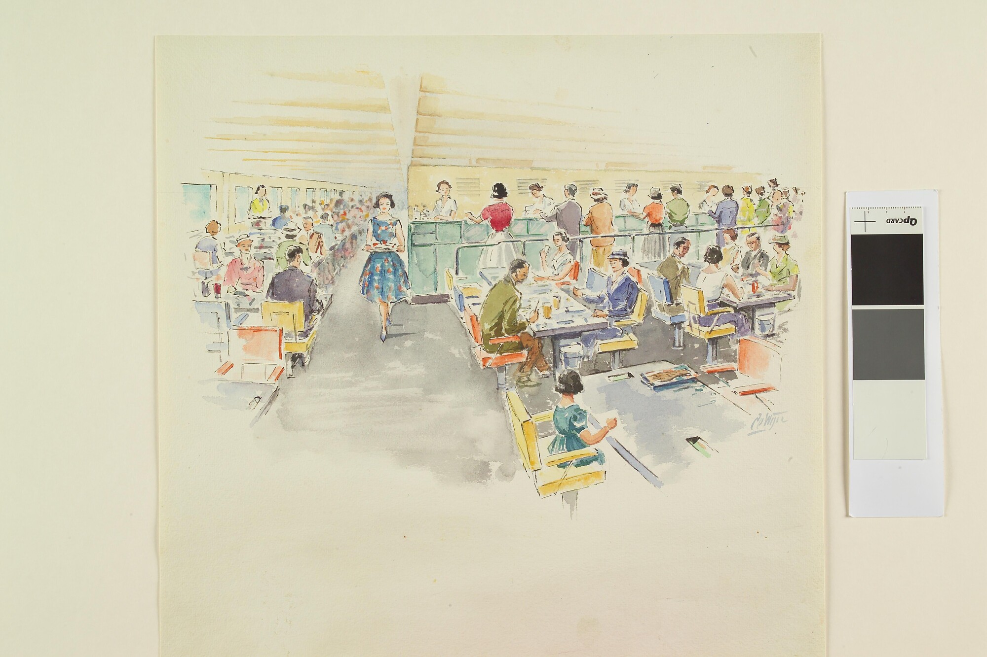 A.5321(09); Het restaurant van het veerschip ms. Koningin Wilhelmina; tekening