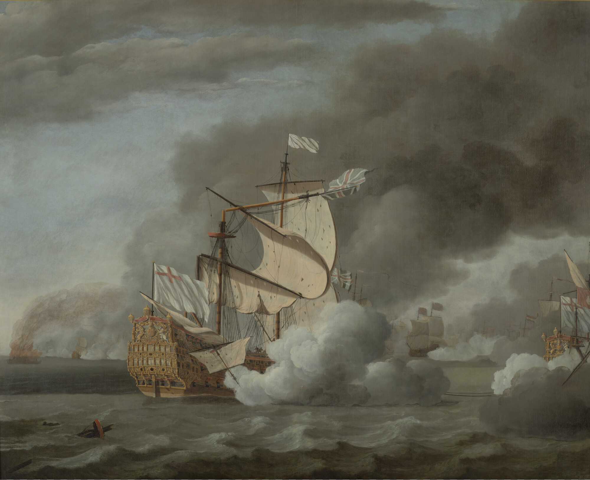 A.0296; Het wegslepen van de Royal James tijdens de Vierdaagse Zeeslag, 1666; schilderij