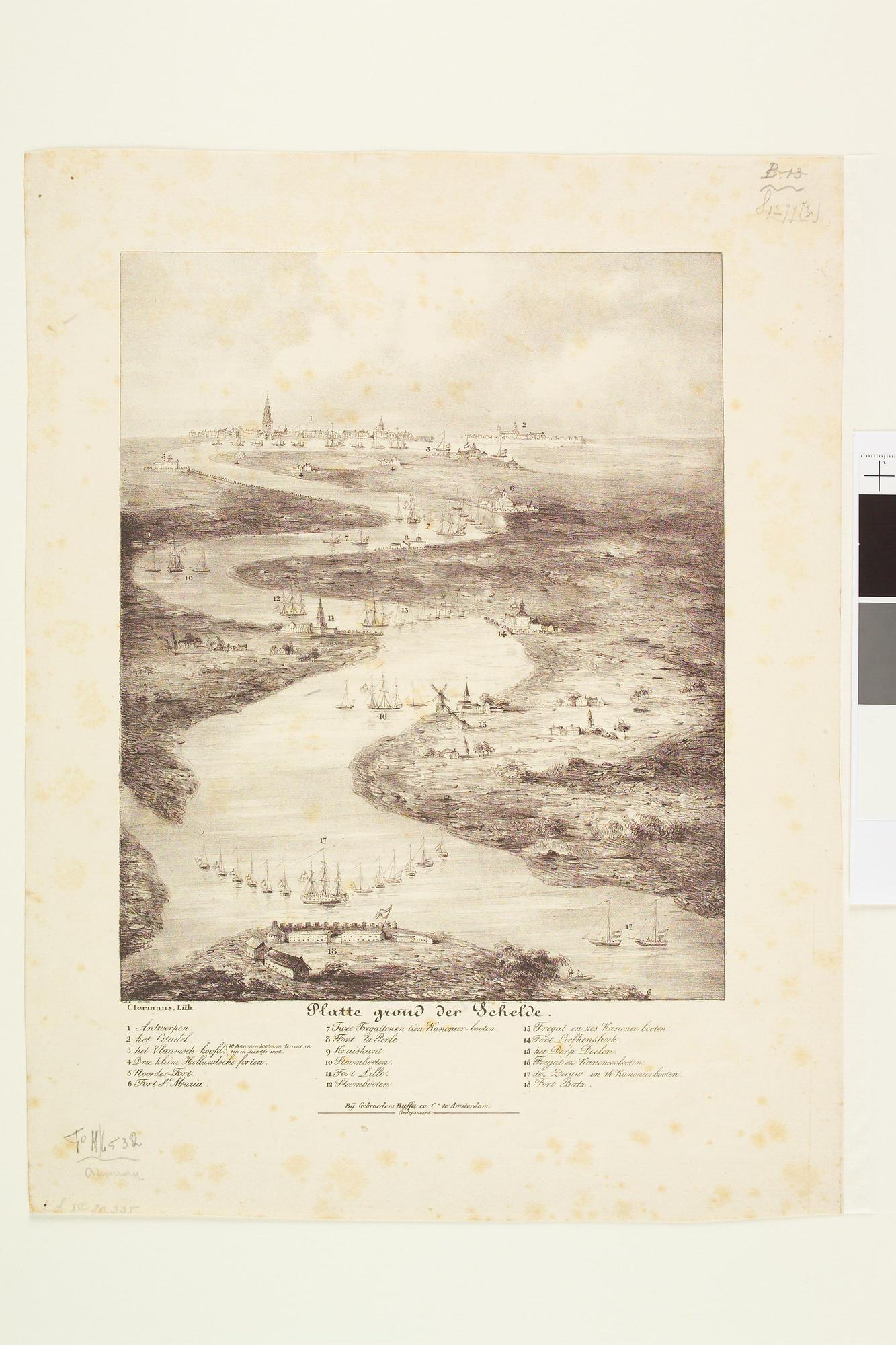 S.1277(03)6b2; Plattegrond van de Schelde van de positie van de schepen, in 1830; prent