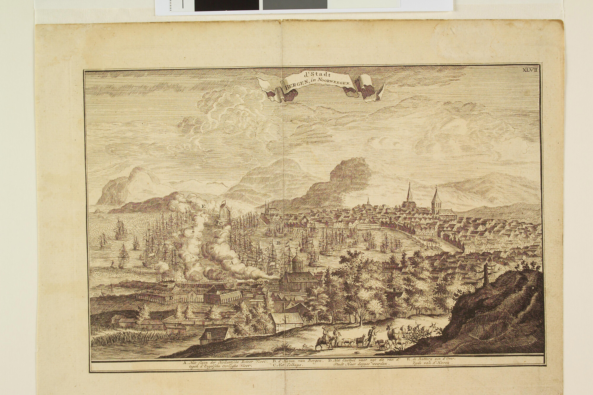 A.3025(02); De stad Bergen in Noorwegen; prent