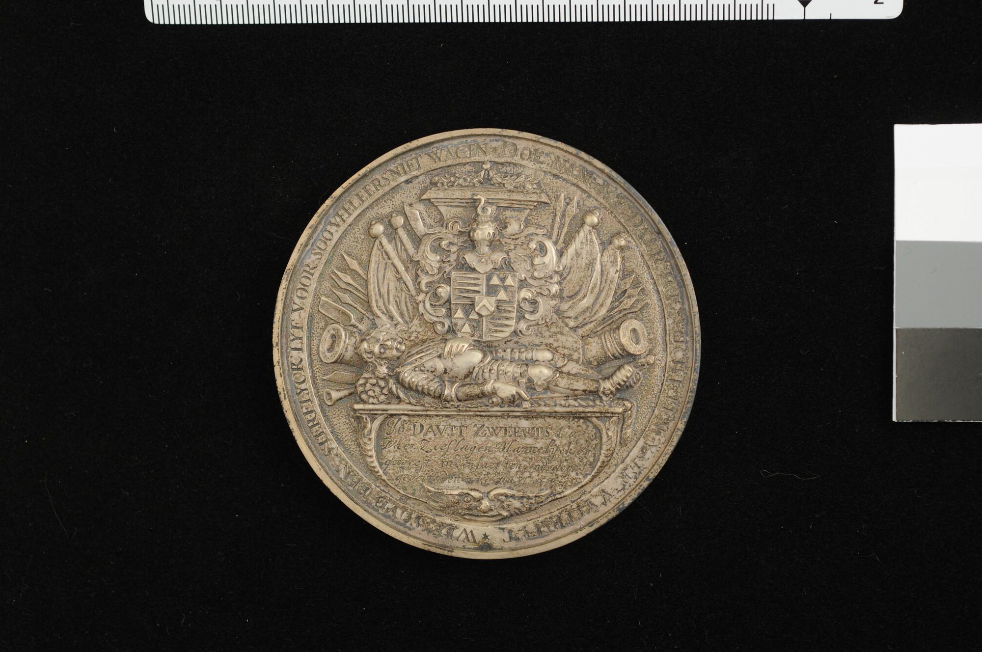 S.0831; Penning op het sneuvelen van jonkheer David Sweerts tijdens de Slag bij Kijkduin, 1673; penning