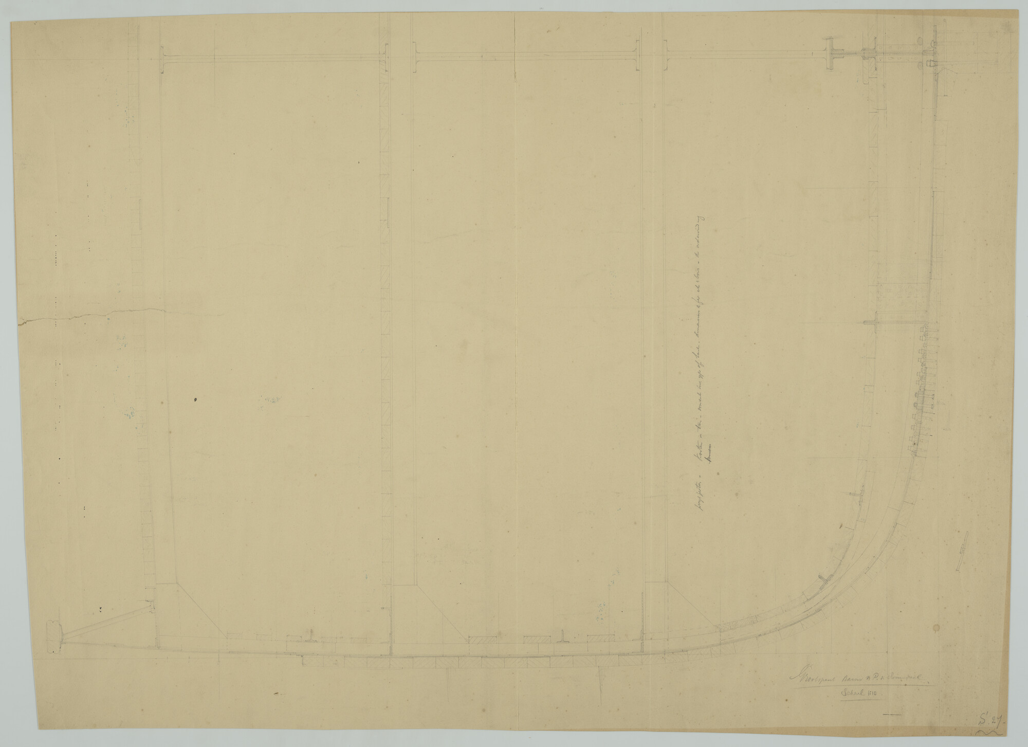 S.0027(021); Grootspant van het fregatschip 'Baron van Pallandt van Rosendaal'; technische tekening