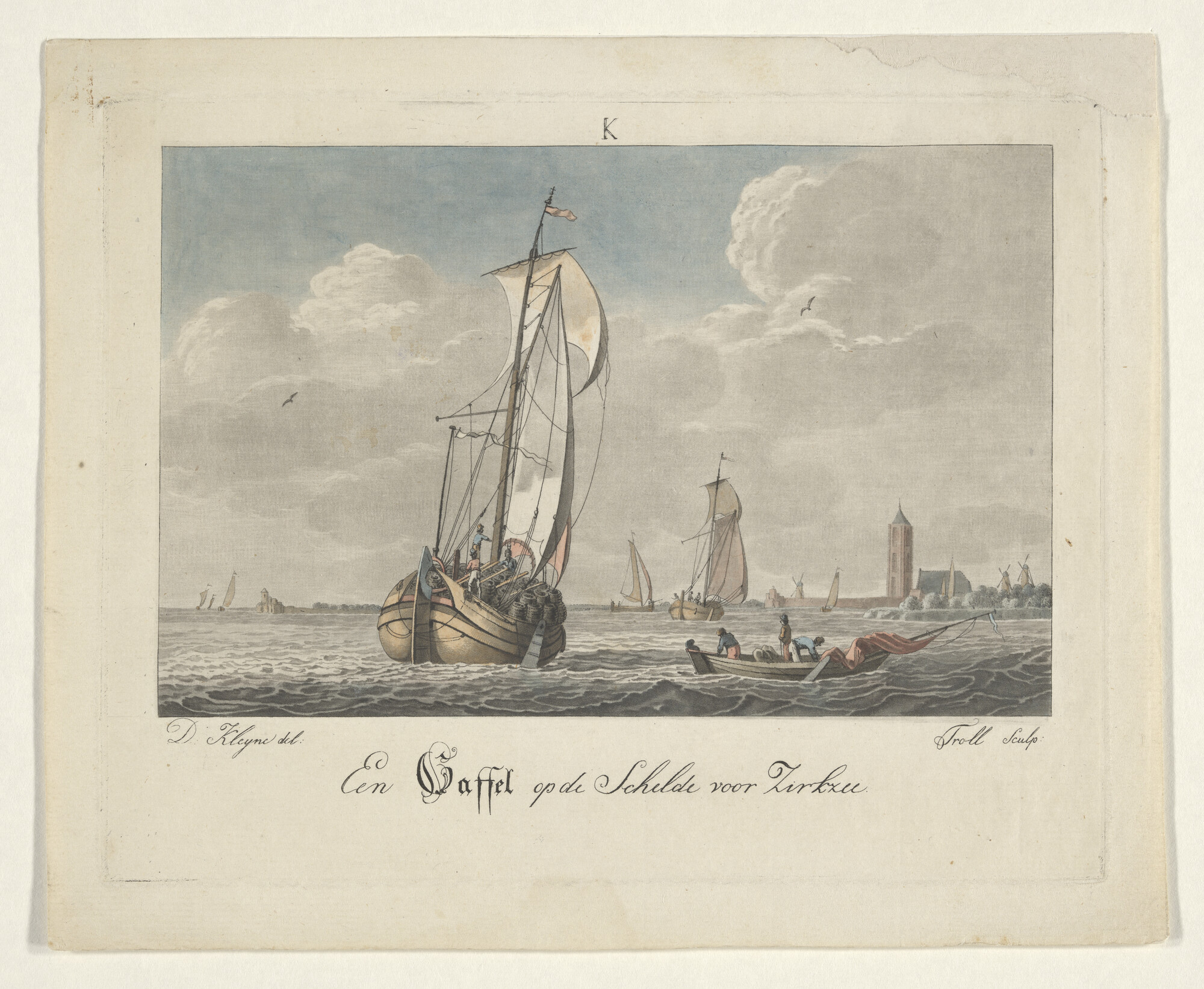 A.0149(0200); Gaffelschip op de Oosterschelde ter hoogte van Zierikzee; prent