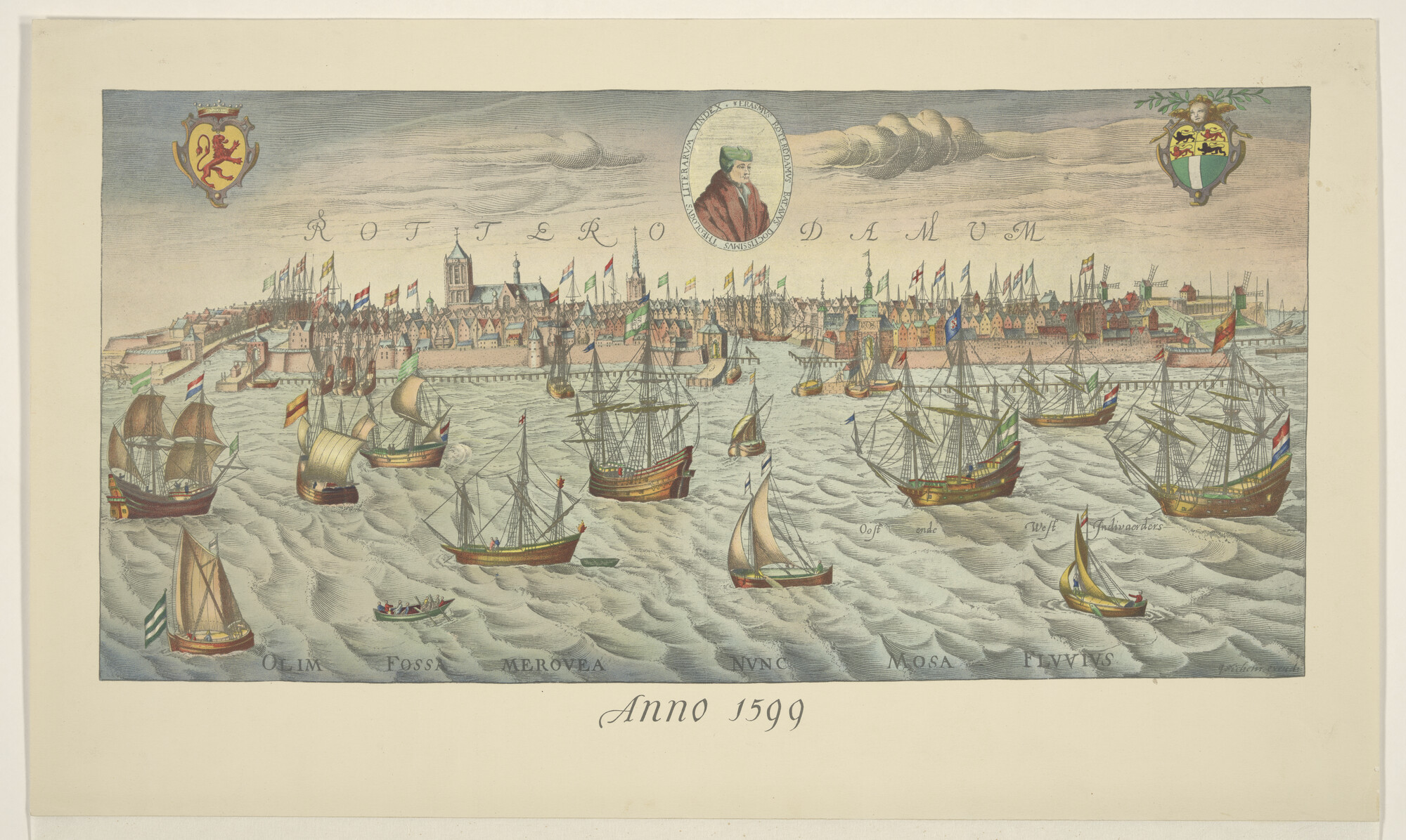 S.2945 [nr 0001]; Moderne reproductie van het profiel van Rotterdam anno 1599; prent