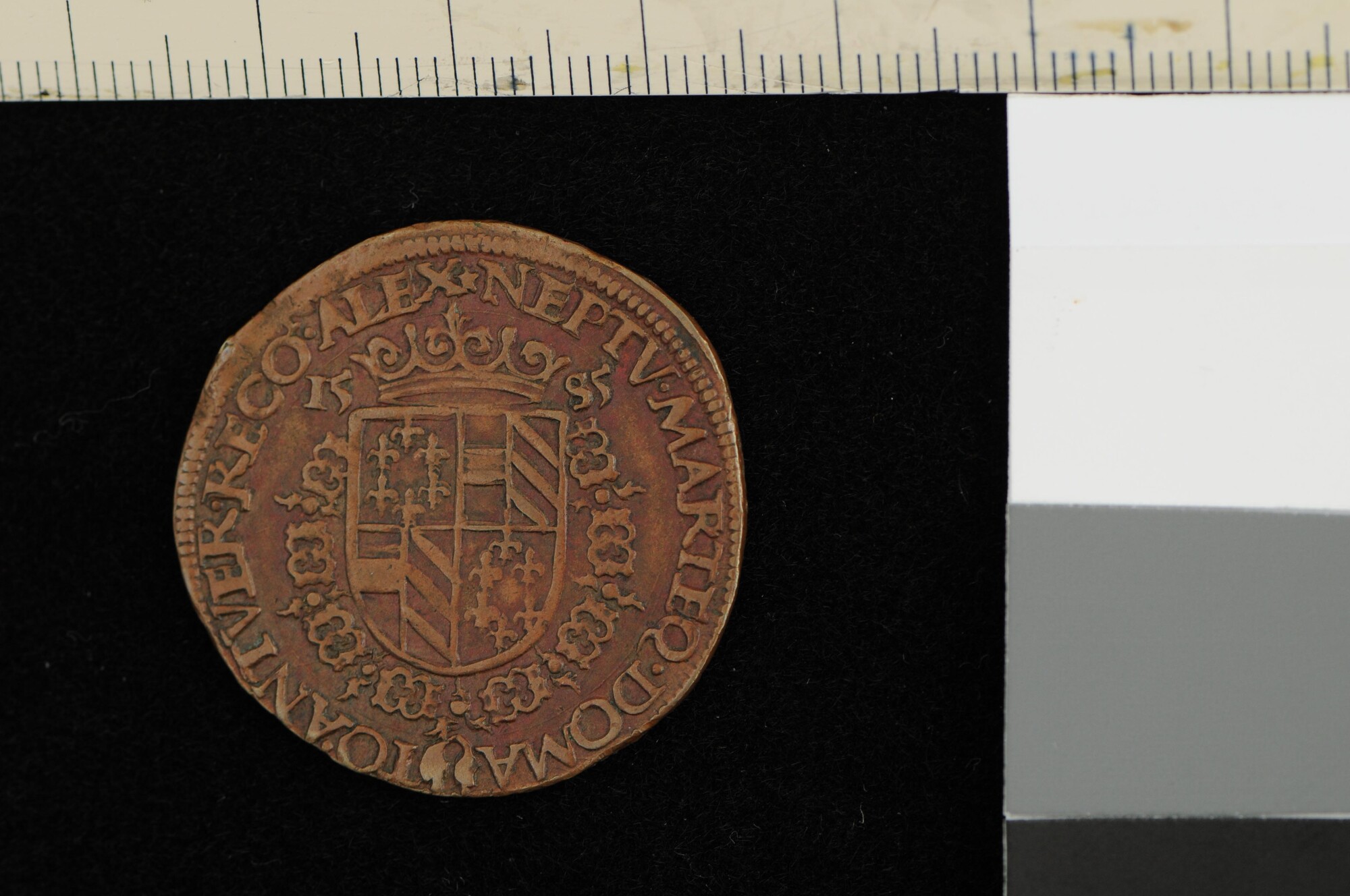 A.0023(025); Rekenpenning op de overgave van de stad Antwerpen aan de Spanjaarden, 1585; jeton