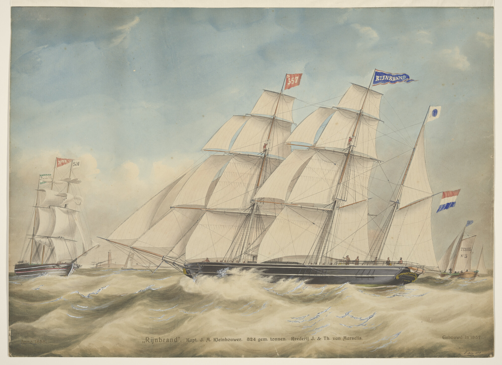 A.2255(03); Het barkschip Rijnbrand; tekening