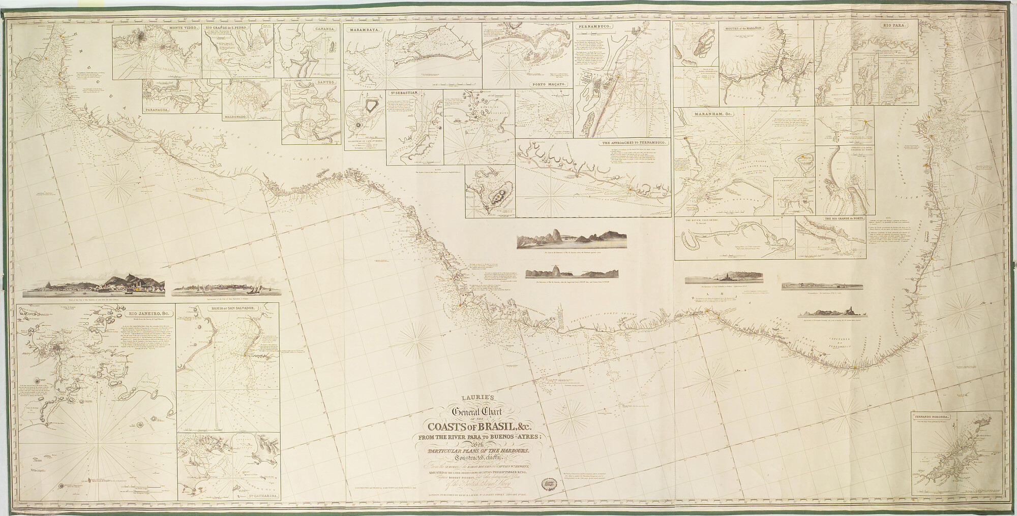 S.3092(01)13; Kaart van de kust van Brazilië van de Para rivier tot Buenos Aires; zeekaart