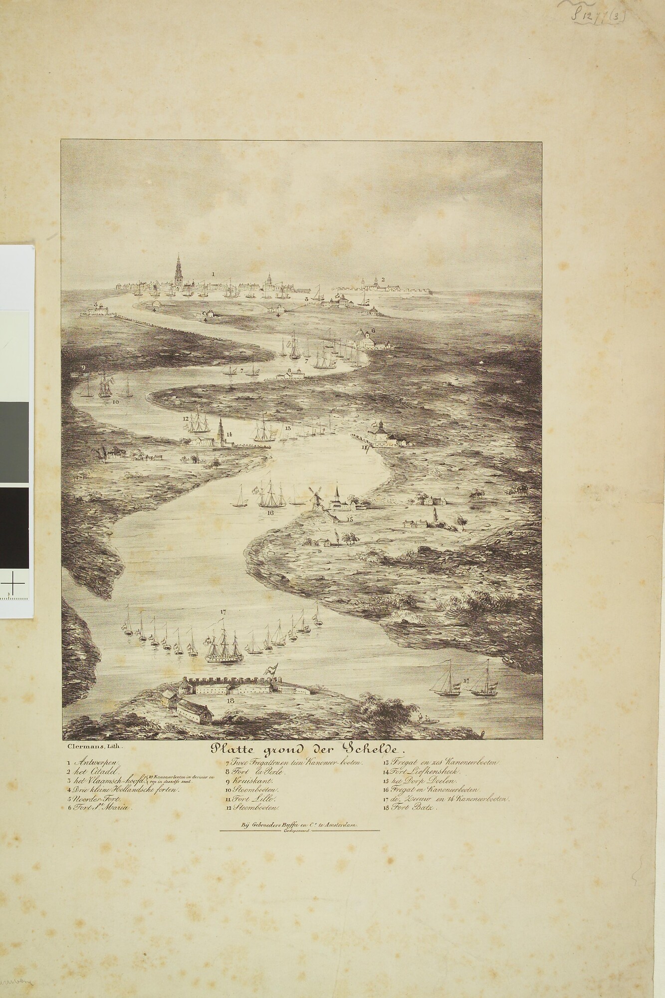 S.1277(03)6b2; Plattegrond van de Schelde van de positie van de schepen, in 1830; prent