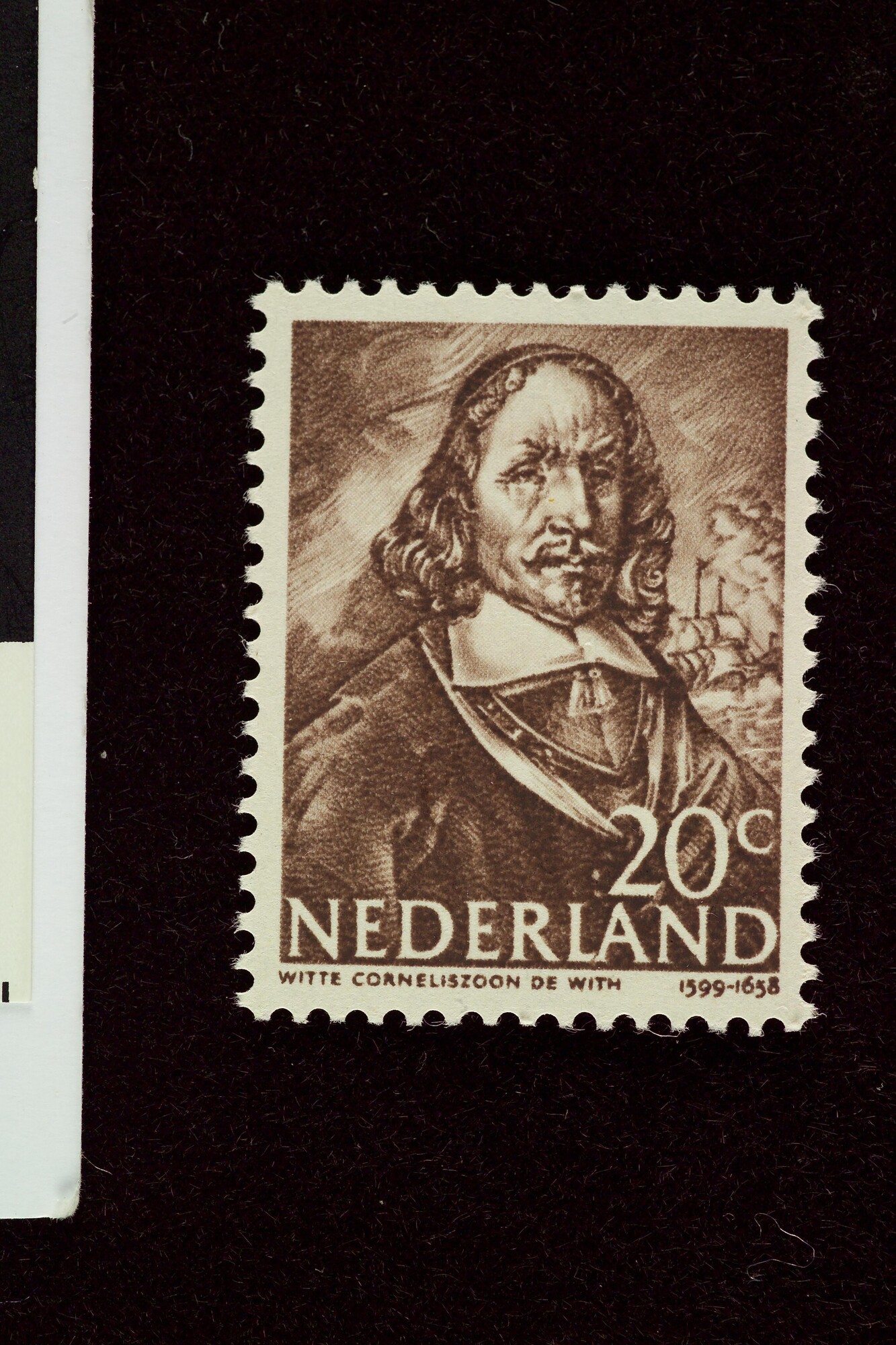 2006.0701; Postzegel van 20 cent uit de Zeehelden-serie van 1943-1944: W.C. de With; postzegel