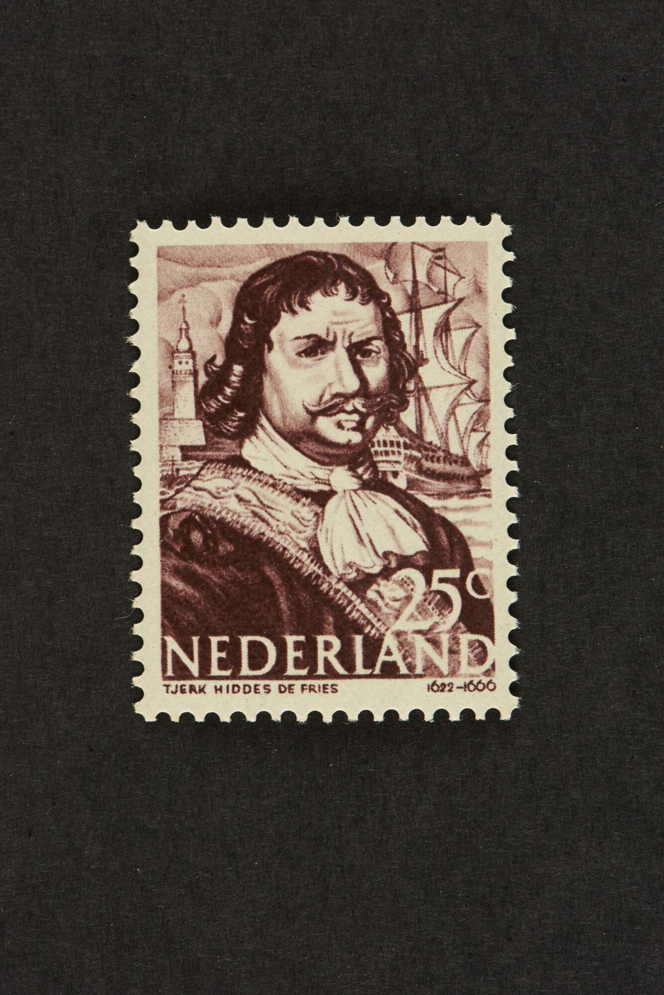 2014.0307; Postzegel van 25 cent uit de Zeehelden-serie van 1943-1944: T. Hiddes de Fries; postzegel