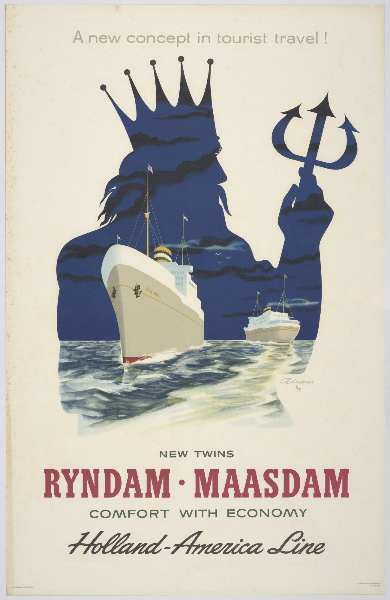 1989.0126; De zusterschepen 'Rijndam' en 'Maasdam', 1950; affiche