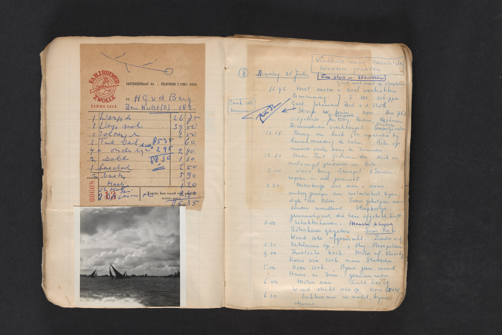 2017.0794; Logboek c.q. fotoalbum van reizen met zeeschouw Grutto in Nederland, 1961-1962; logboek