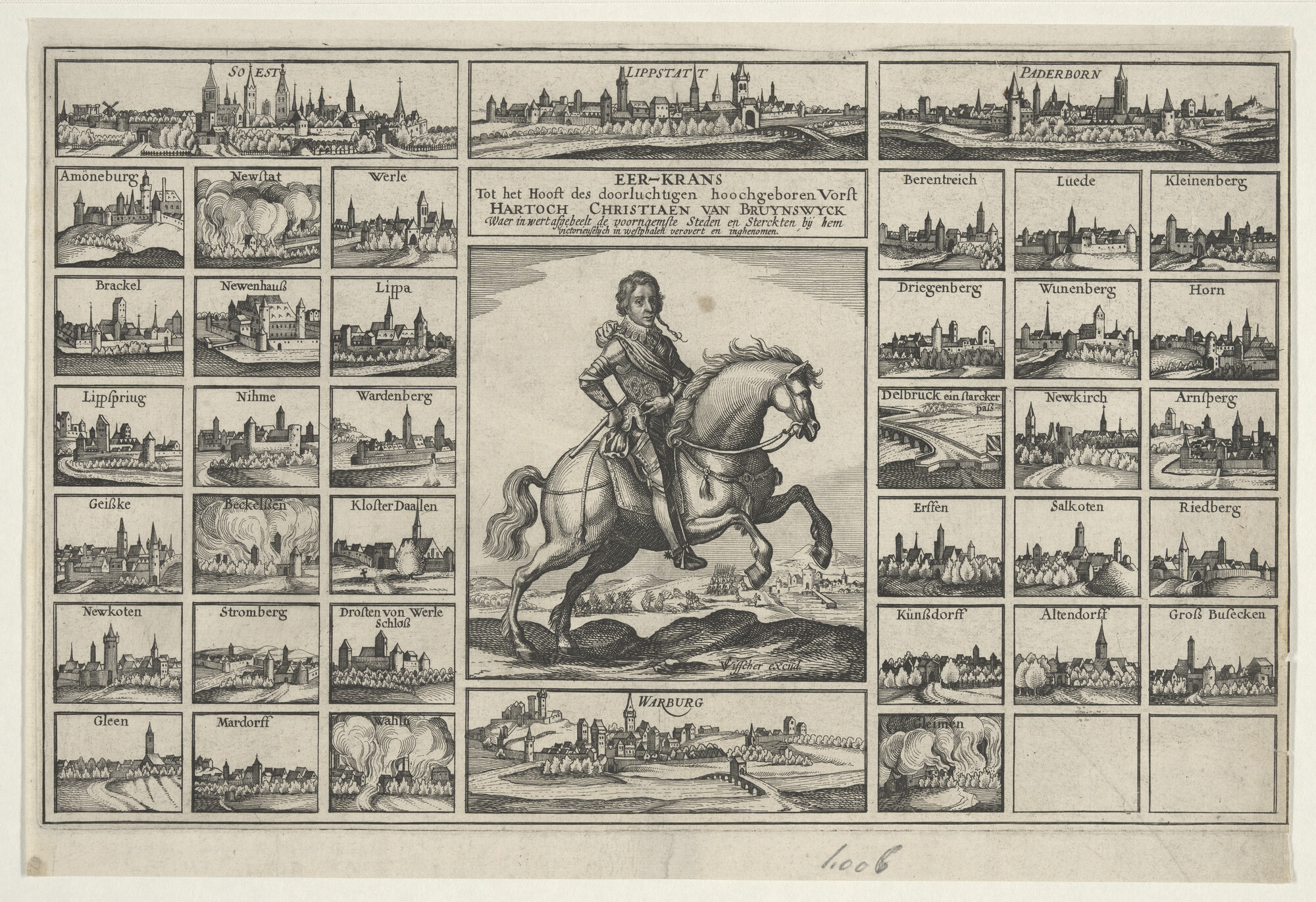A.0145(027)424; Portret van hertog Christiaan van Brunswijk te paard; prent