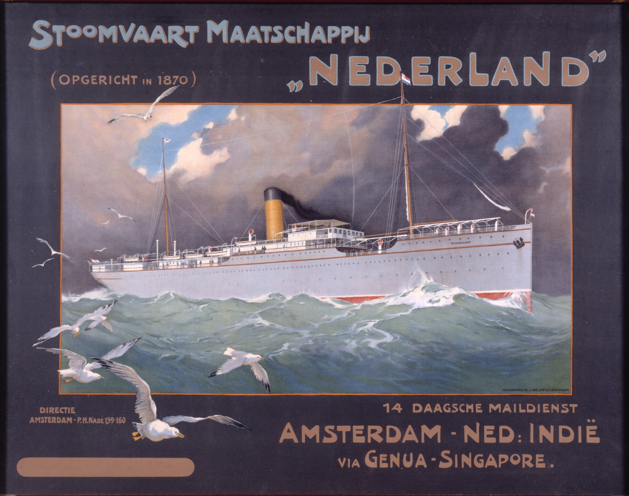 S.4672; '14 daagsche Maildienst Amsterdam - Ned.Indië'; affiche
