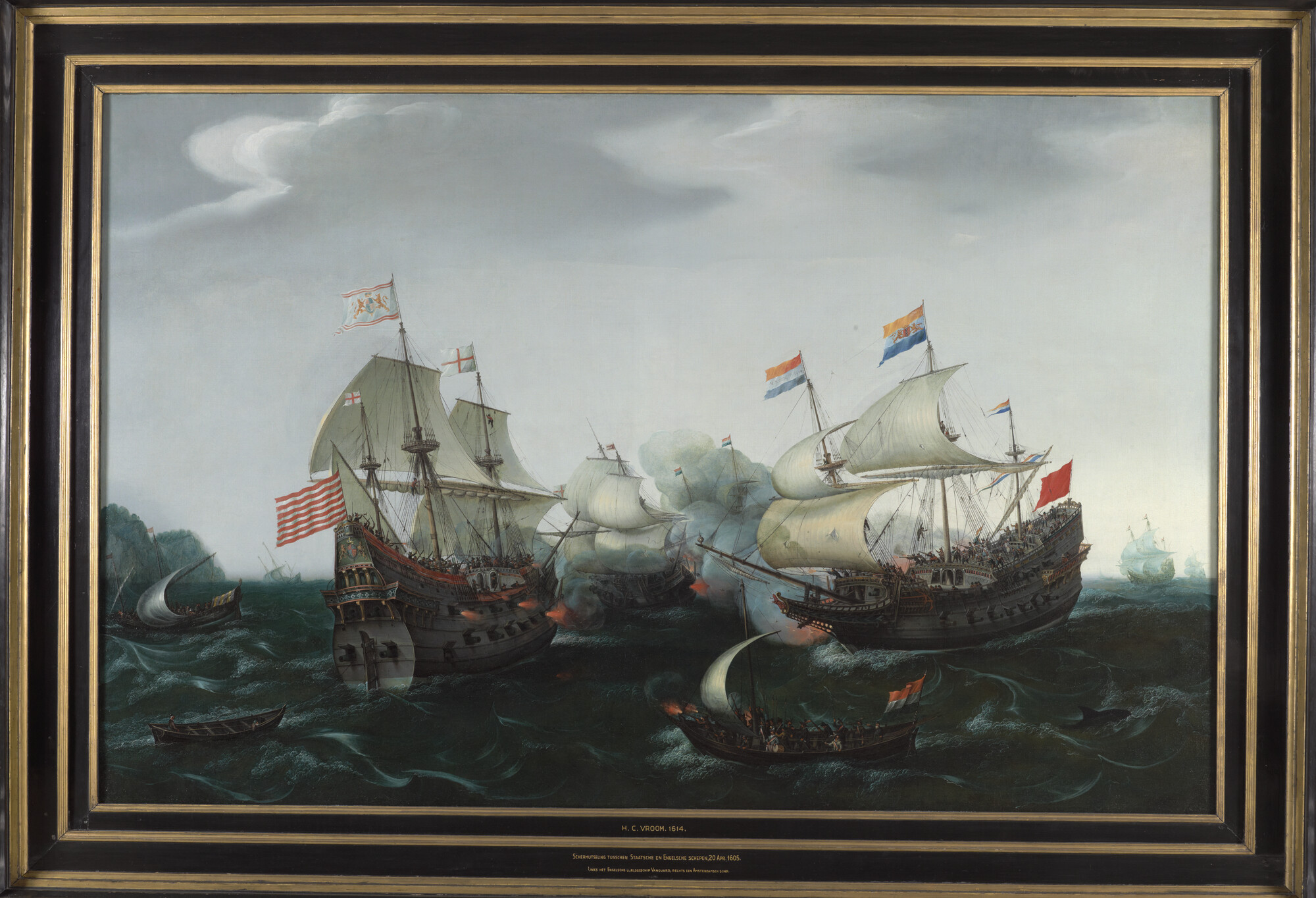 A.0002; Schermutseling tussen Amsterdamse en Engelse oorlogsschepen, 20 april 1605; schilderij