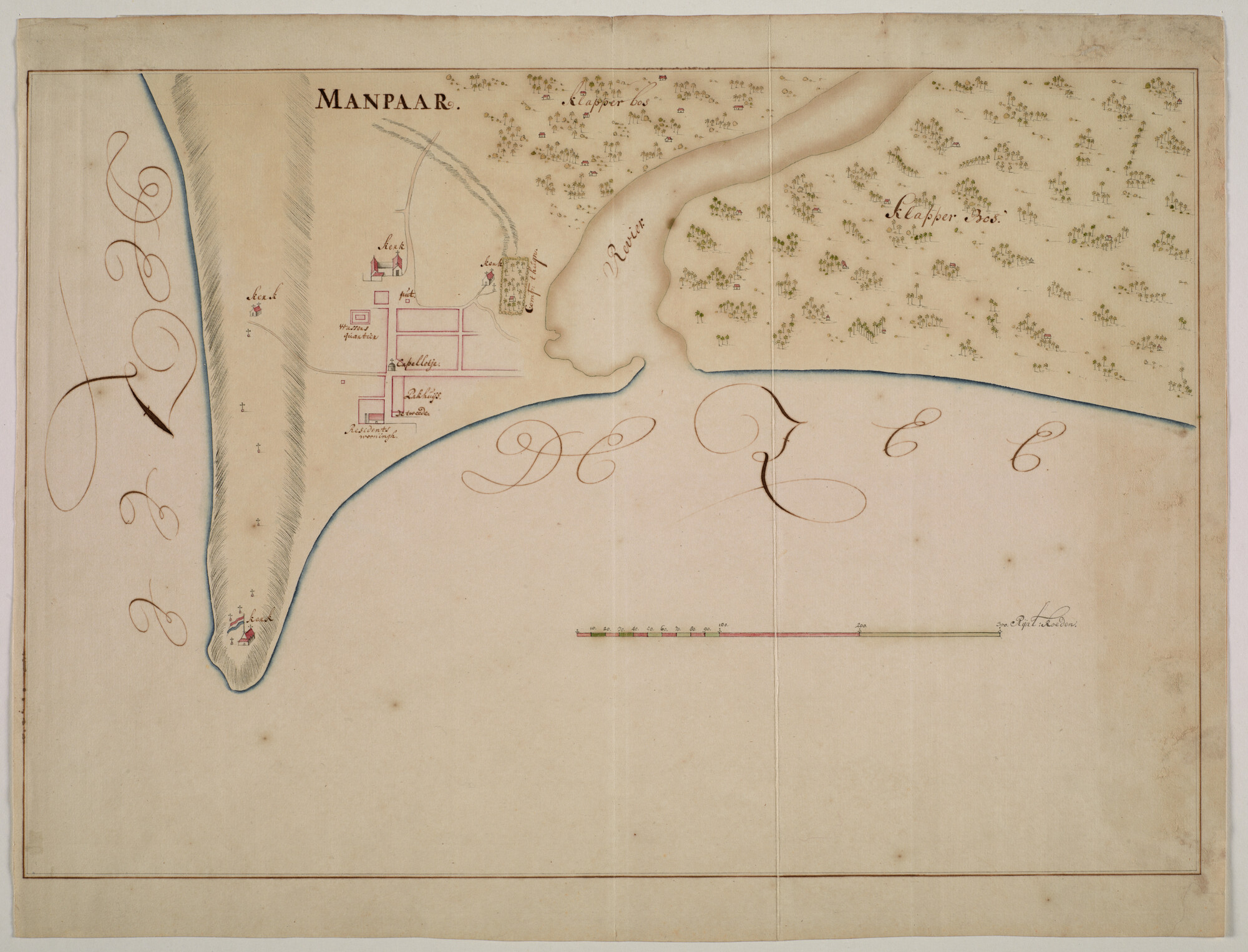 A.2444(07); Gekleurde handschriftkaart van Manpaar in Malabar; landkaart