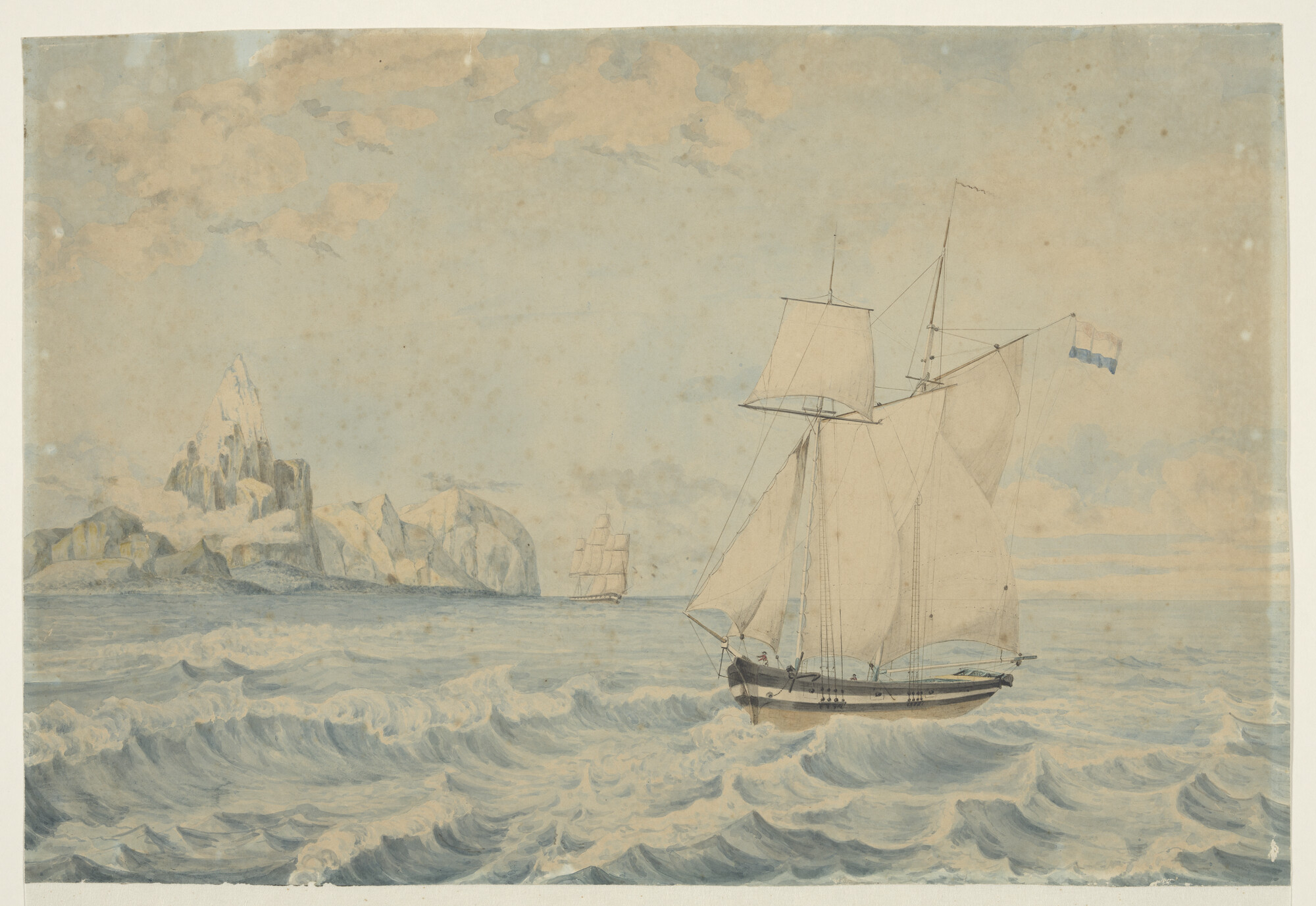 A.1371(01); Een schoenerschip ter rede van Tenerife; tekening
