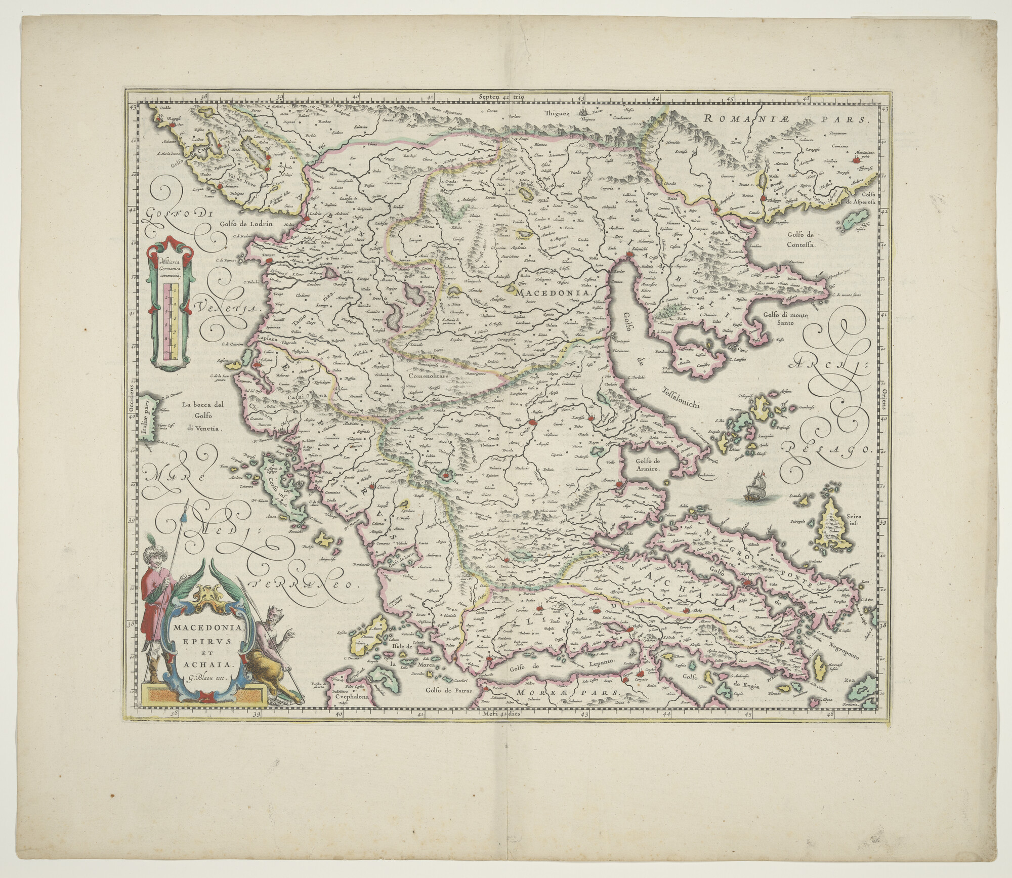 A.3845(01)049; Met de hand gekleurde kaart van Macedonië en omgeving; landkaart