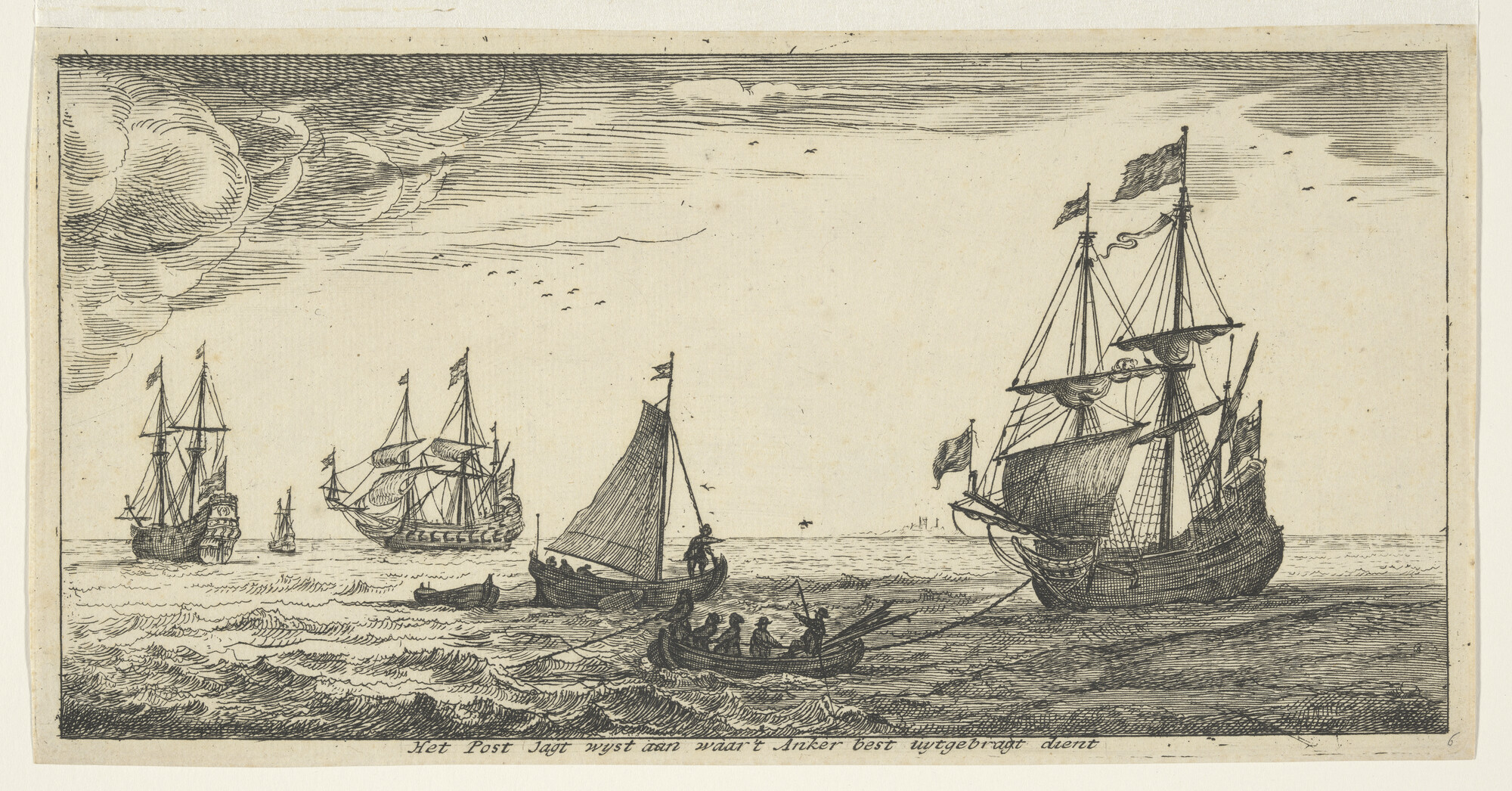 A.0149(0767); Het post jagt wyst aan waar 't Anker best uytgebragt dient; prent