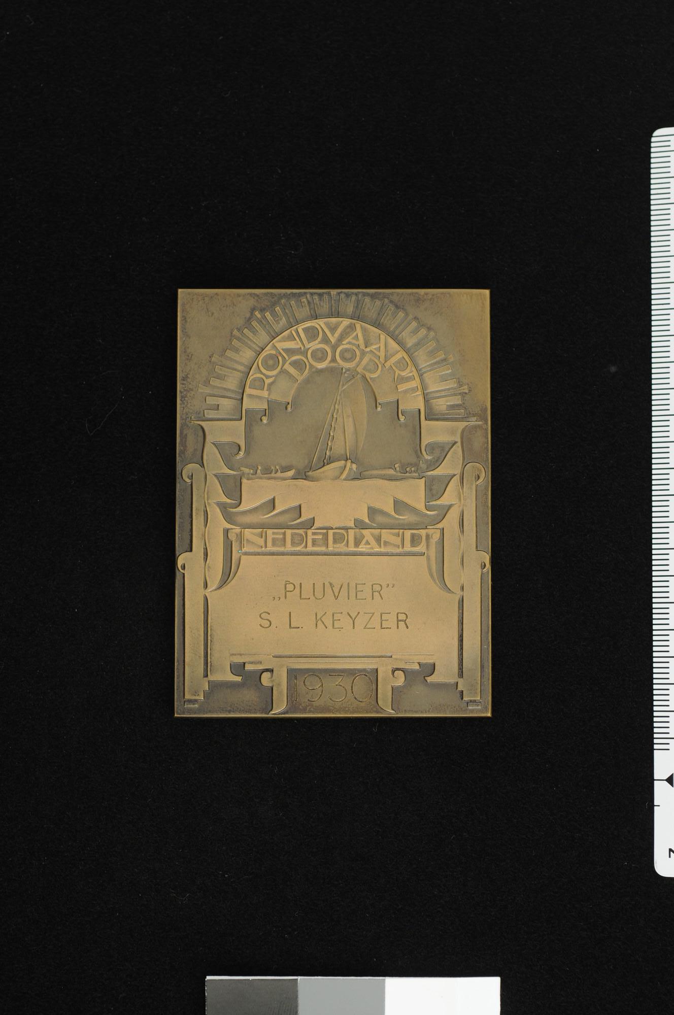 S.5064(099); Plaquette, zeilprijs van de Rondvaart door Nederland, 1930; plaquette