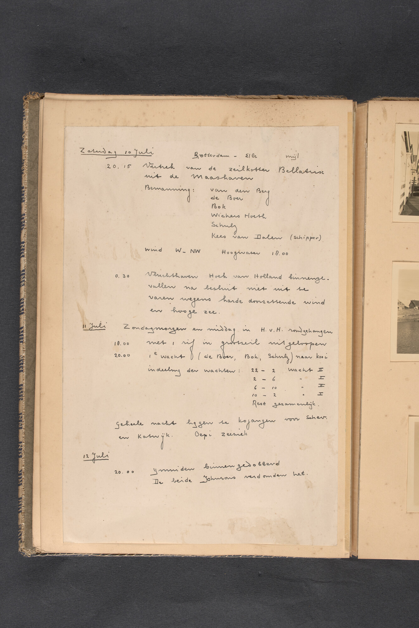 2017.0789; Logboek c.q. fotoalbum van een reis met zeilkotter Bellatrix naar Denemarken, 1937; logboek