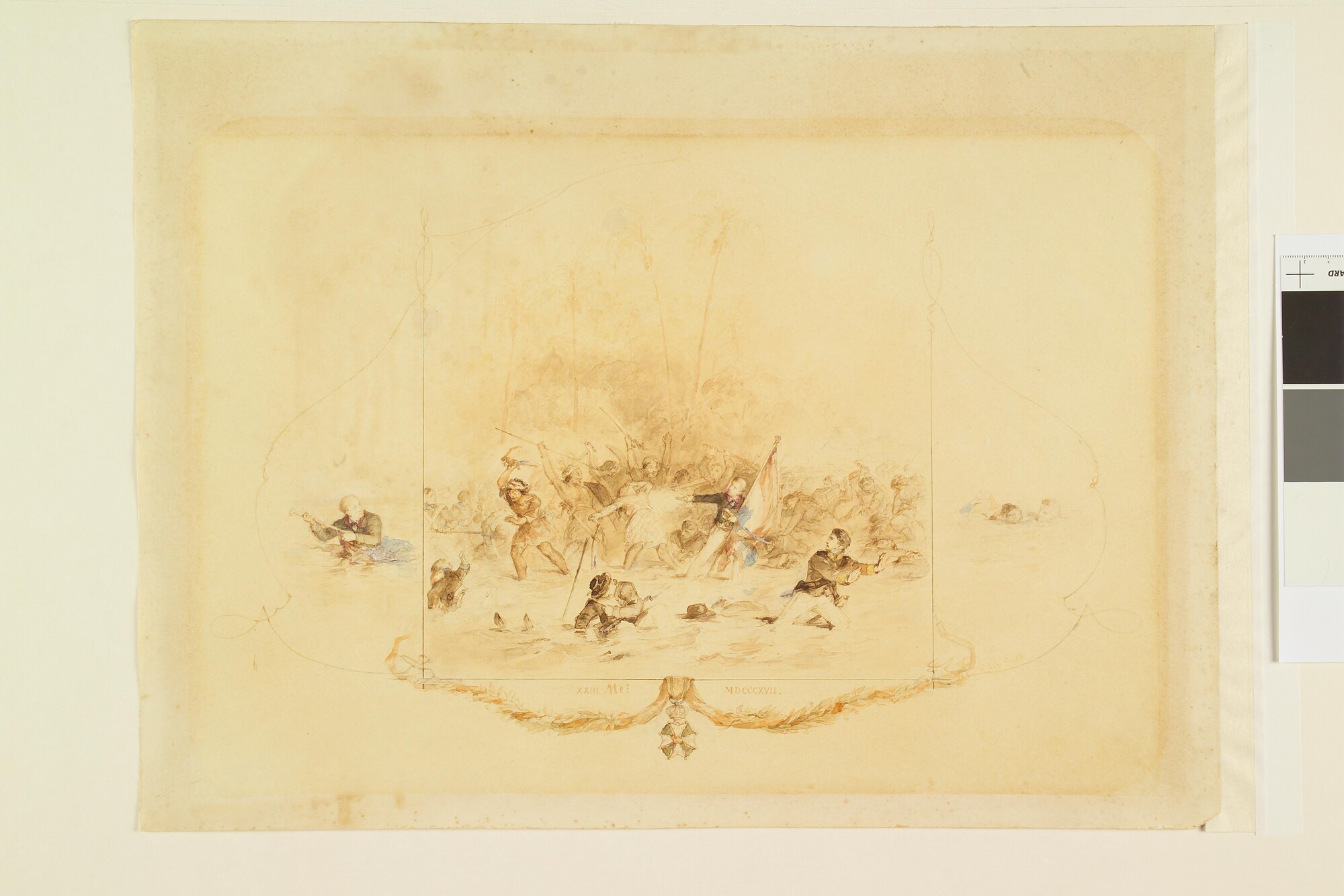 A.3049(02); De mislukte landing in de baai van Saparoea, 23 mei 1817; tekening