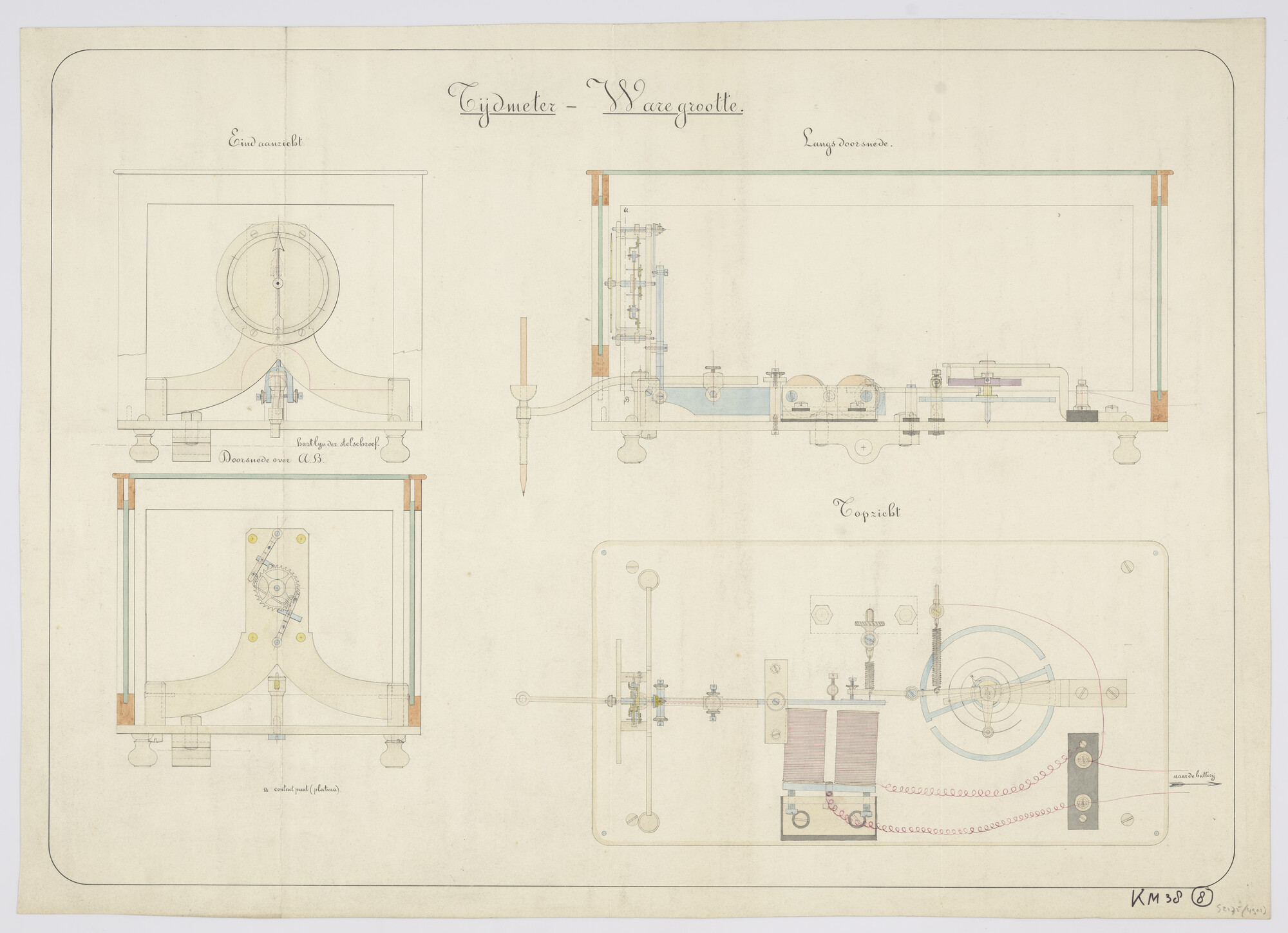 S.2175(4901); Diverse doorsneden en aanzichten van een tijdmeter; technische tekening