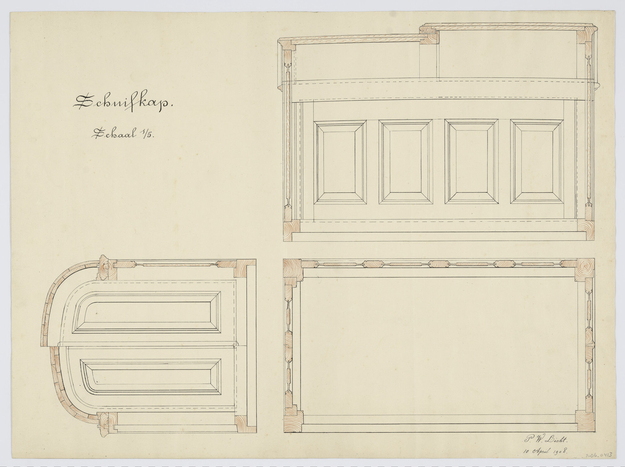 2006.0413; Constructietekening van een schuifkap; technische tekening