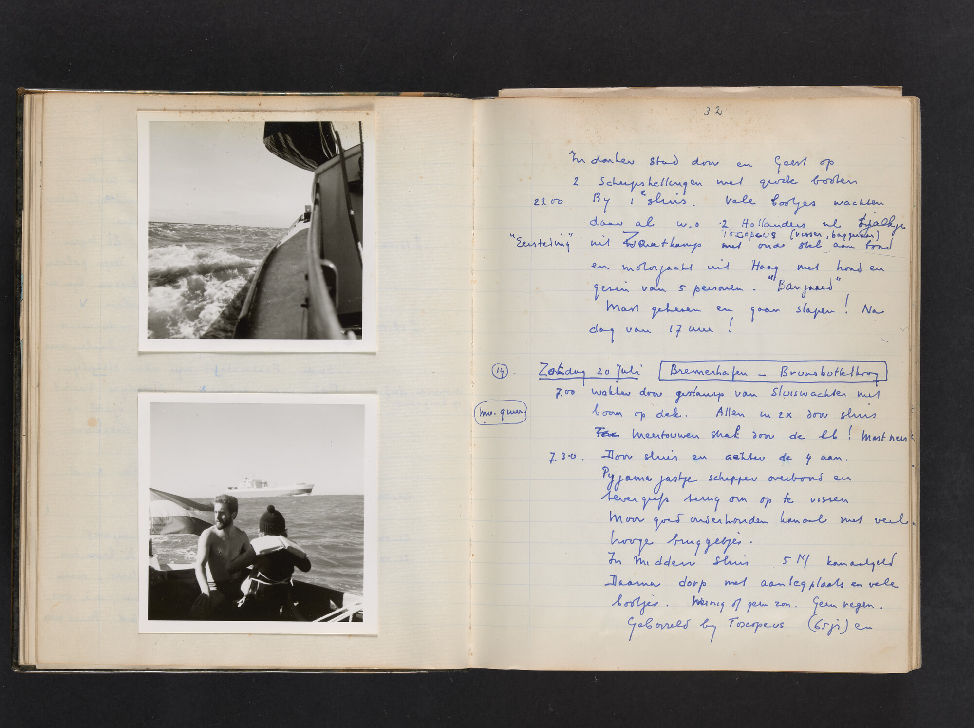2017.0802; Logboek c.q. fotoalbum van reizen met zeeschouw Grutto (II) in Nederland, Duitsland en Denemarken, 1973-1974; logboek