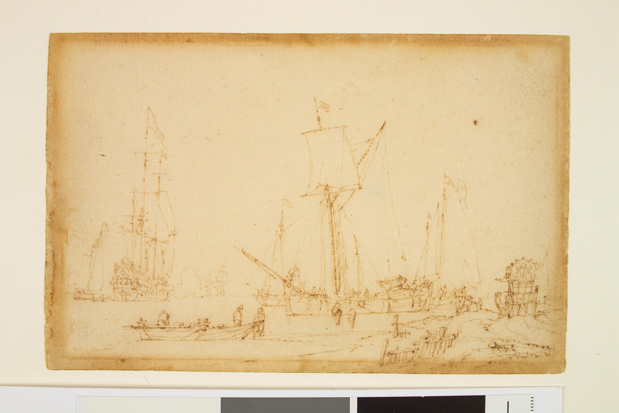 A.0145(183)09; Strandgezicht met rechts een huifkar; tekening